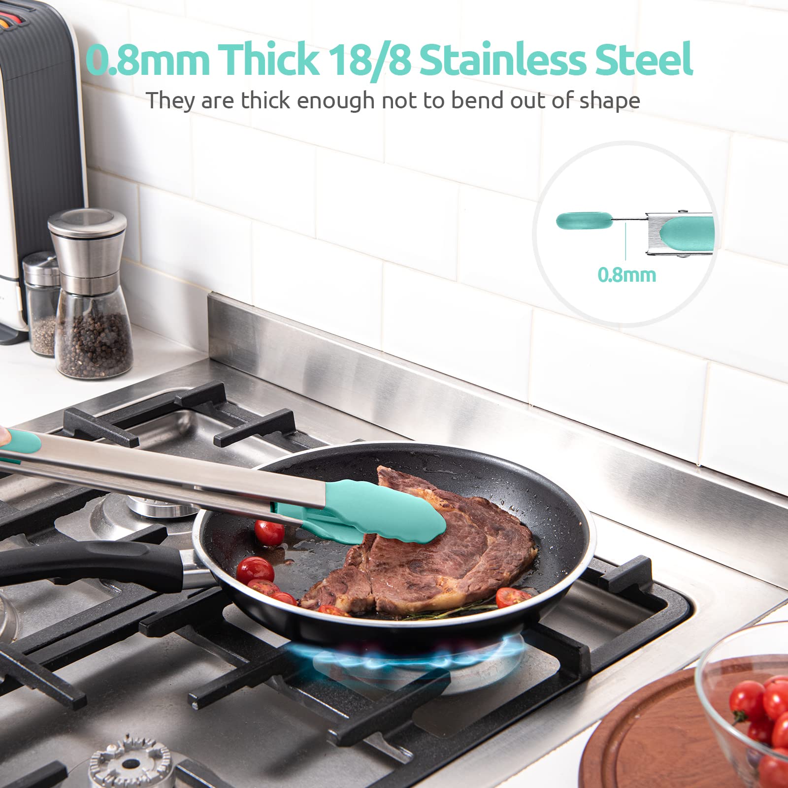 600F Heat Resistant Kitchen Tongs: U-Taste 16 In Extra Long Large Silicone Cooking Tong With Sturdy Non Stick Rubber Tips & Non