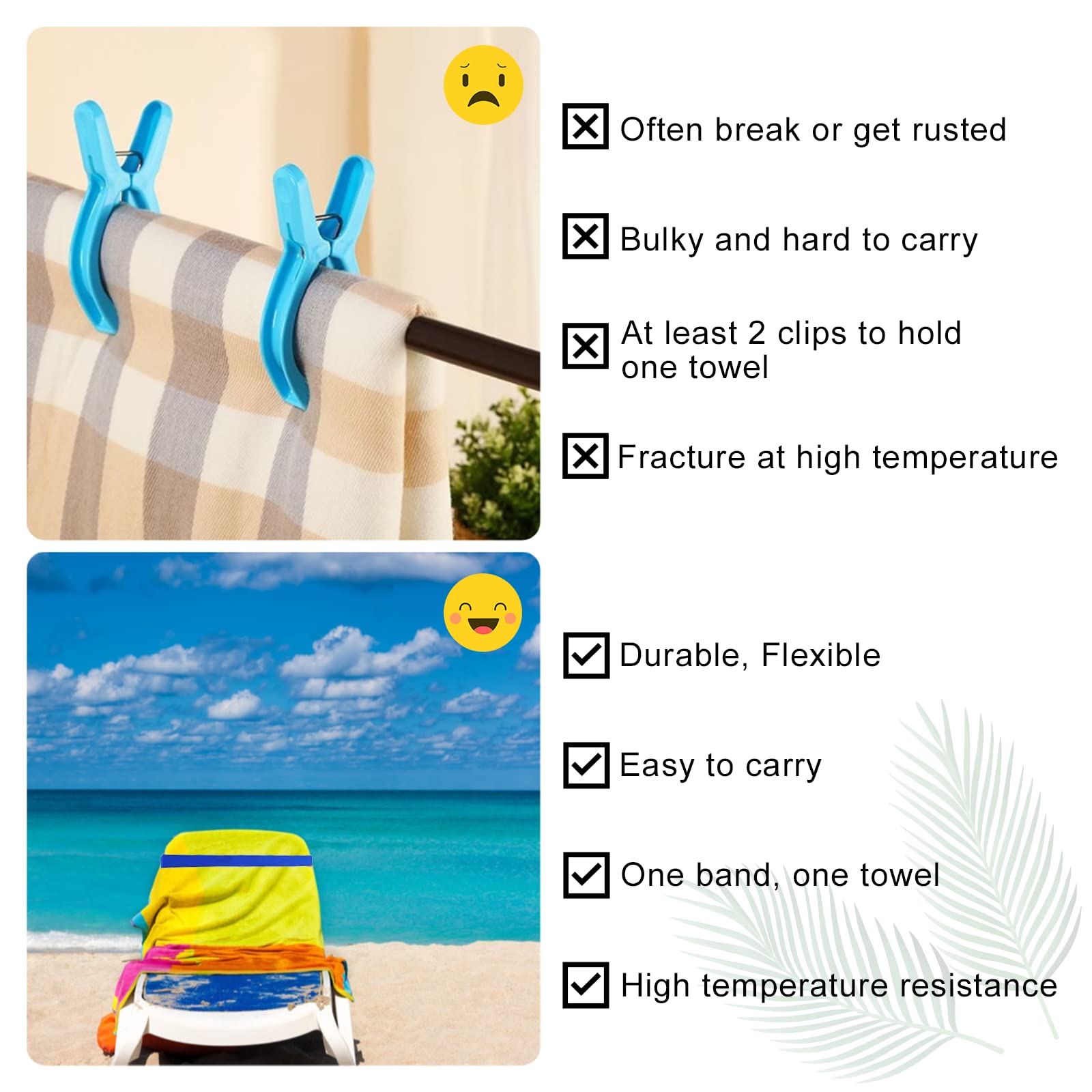 6 Pack Towel Bands, Towel Holder For Beach Chair, 6 Color Rubber Towel Clips For Pool Chair, Must Haves Beach & Cruise Accessori