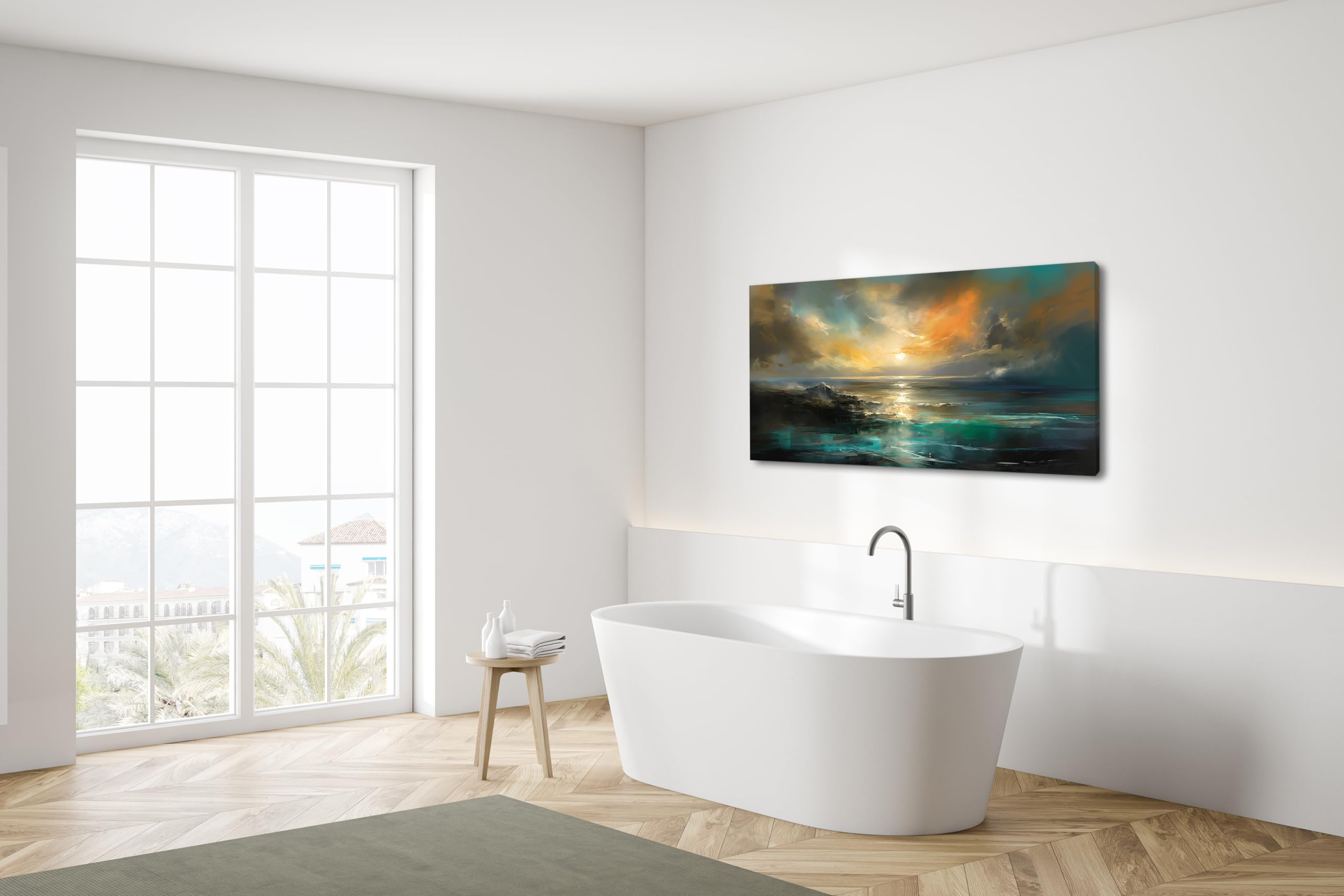 Lasdel Ocean Sunset Landscape Canvas Wall Art For Living Room Bedroom Home Decoration, Beautiful Nature Scenery Oil Painting Pri