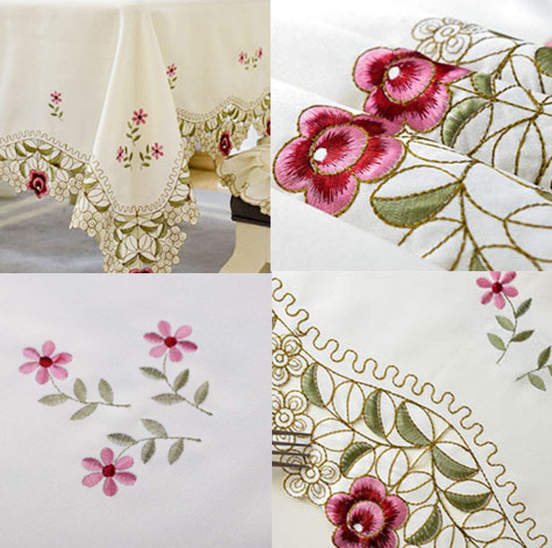 Lelehome 55 Inch X 78 Inch Oblong Flowers Embroidered Lace Tablecloth, Vintage Classic Red Rose Floral Table Cloth Home Kitchen