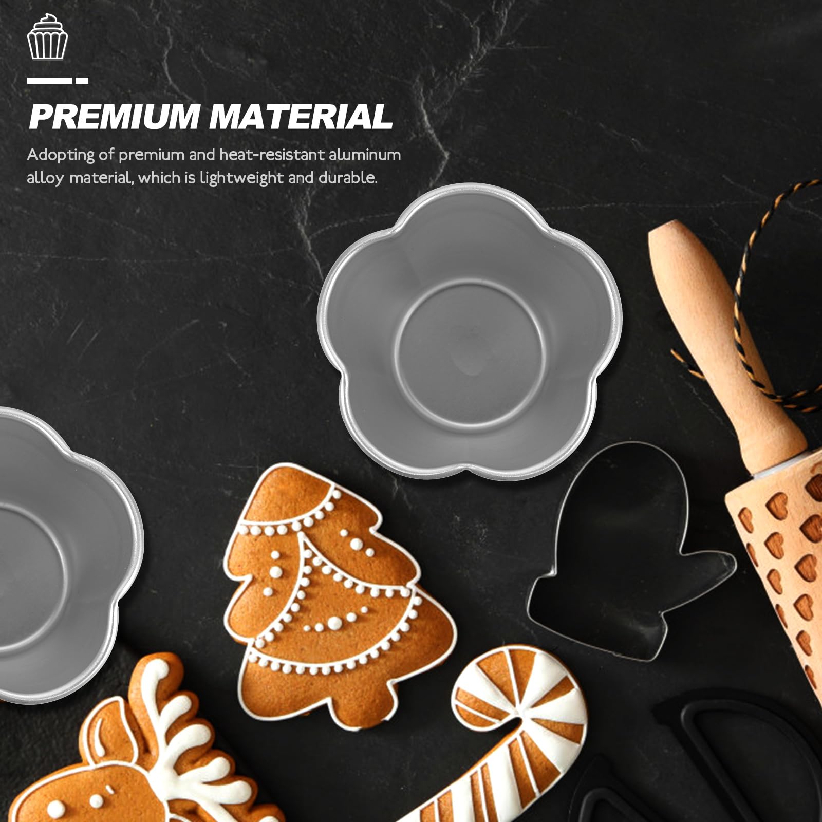 Sherchpry 6Pcs Flower Shape Pudding Moulds Aluminum Baking Cups Non Stick Round Nonstick Egg Tart Cupcake Muffin Cheesecake Moul