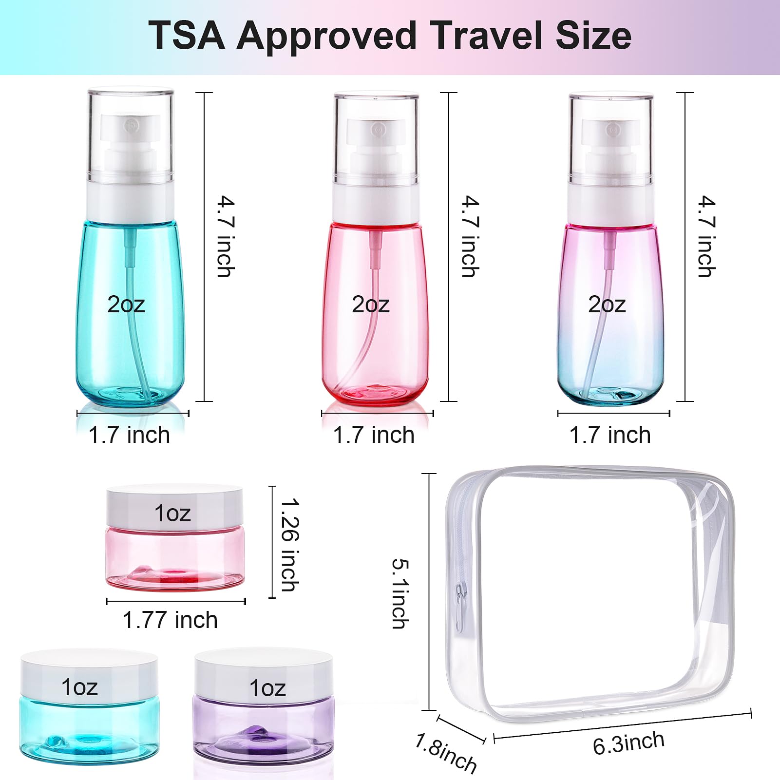 Cosywell Travel Kit Travel Bottles For Toiletries 6 Pack Tsa Approved Leak Proof Travel Size Toiletries Refillable Travel Contai