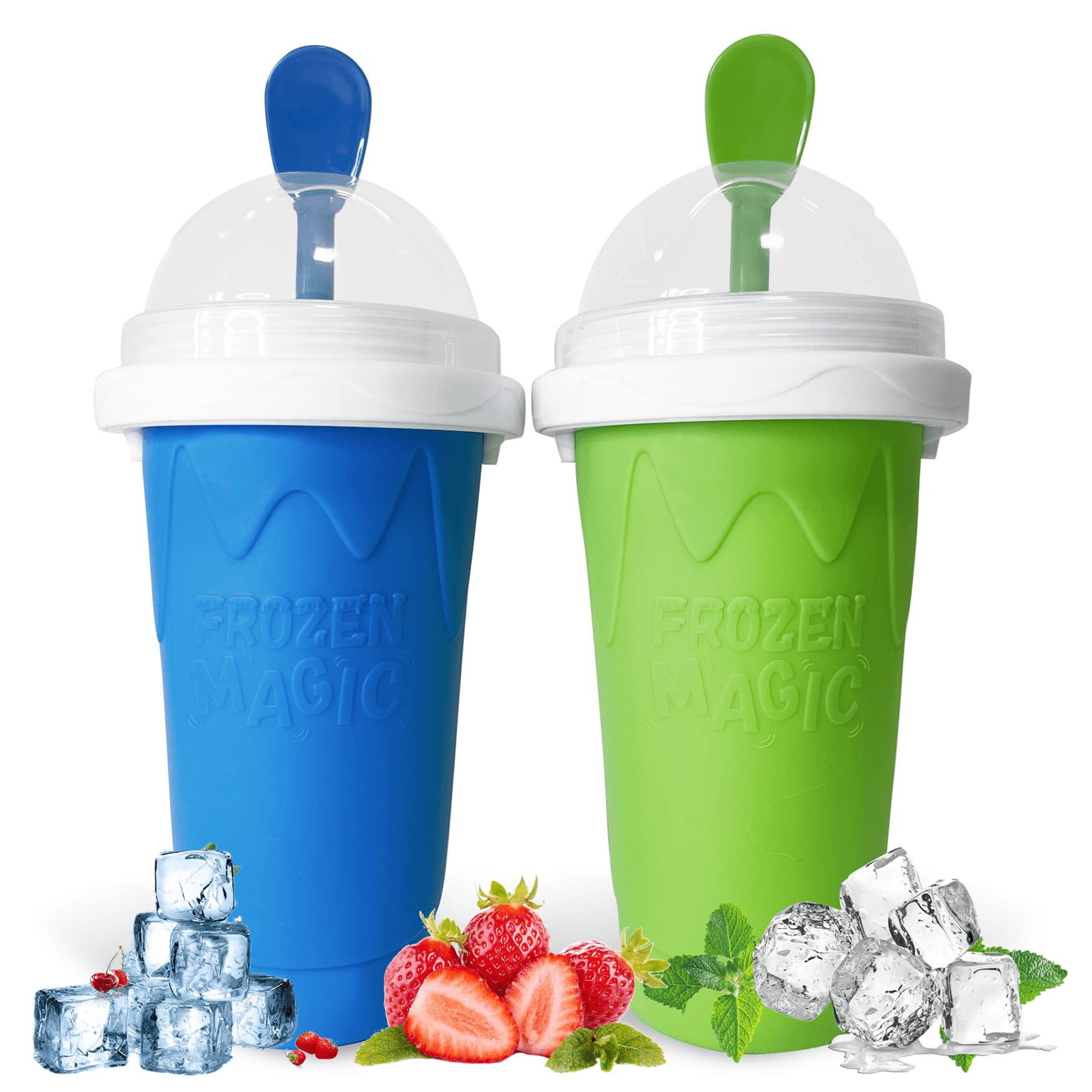 Regnbue 2 Pcs Slushie Maker Cup, Magic Quick Frozen Smoothies Cup Double Layer Squeeze Cup Homemade Milk Shake Ice Cream Maker C