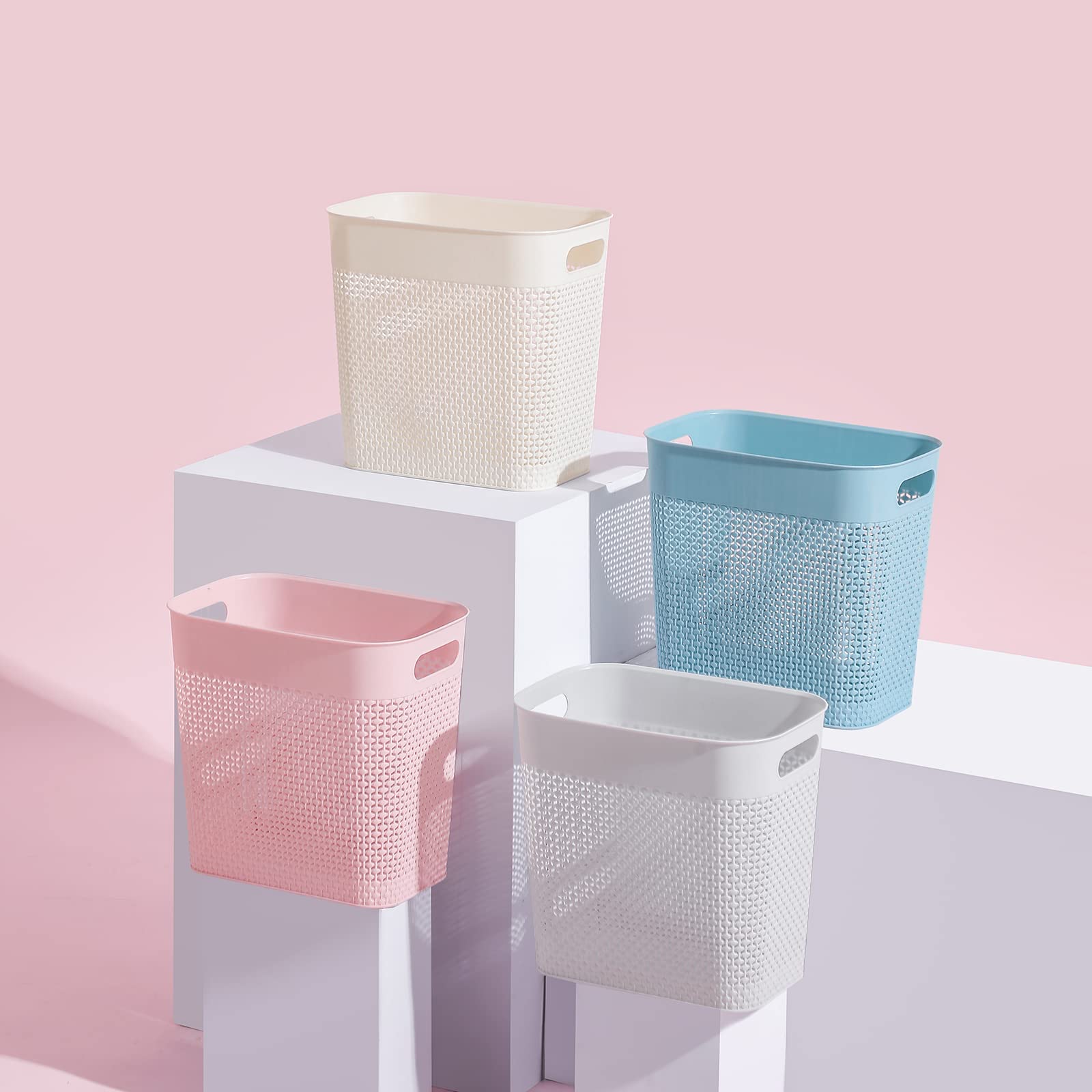 Uujoly Plastic Trash Can Wastebasket, Garbage Container Basket For Bathrooms, Kitchens, Offices, Kids Rooms (Pink, 3 Gallon), 1