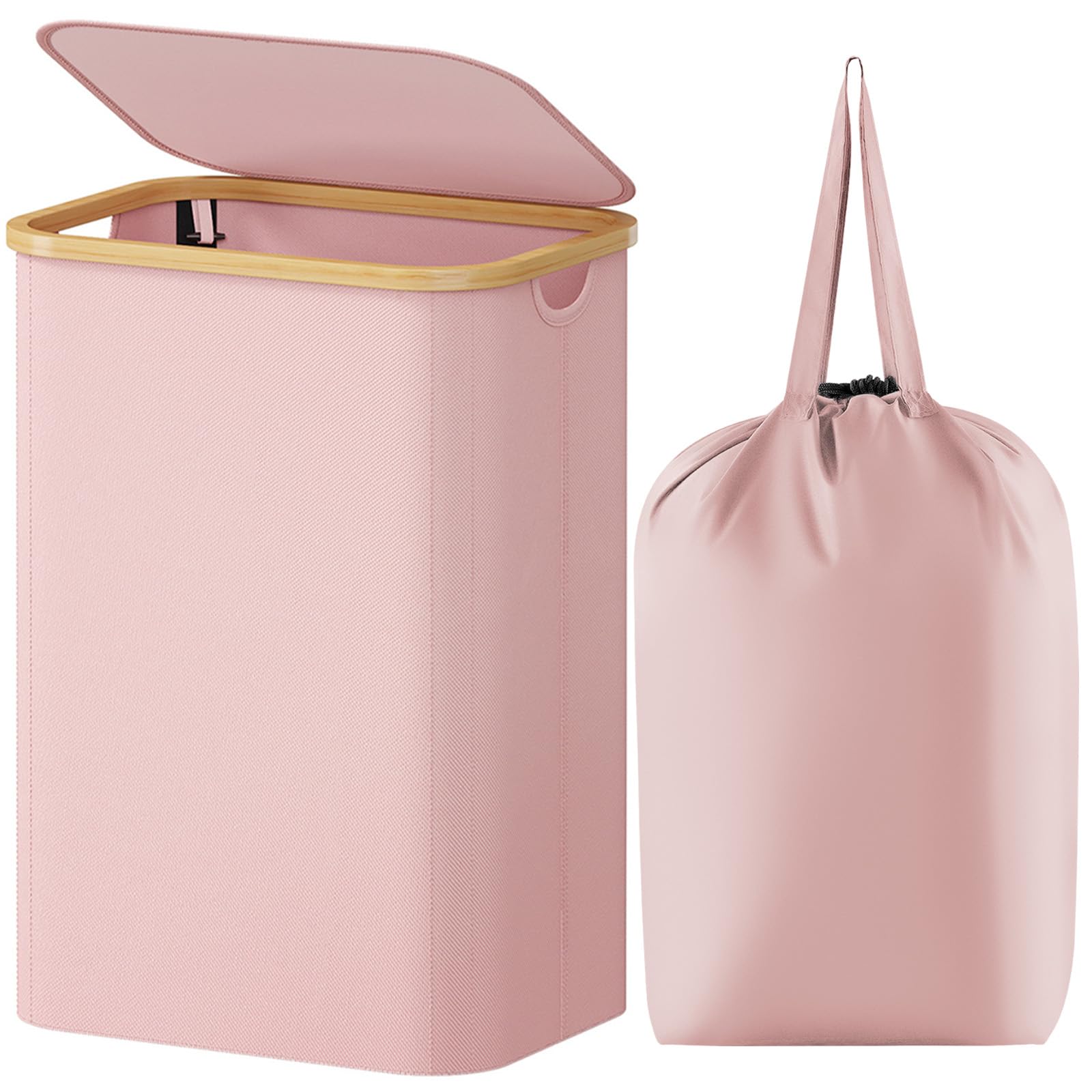 Lifewit 80L Laundry Basket With Lid, Clothes Hampers For Laundry With Bamboo Handles And A Removable Bag, Large Foldable Laundry