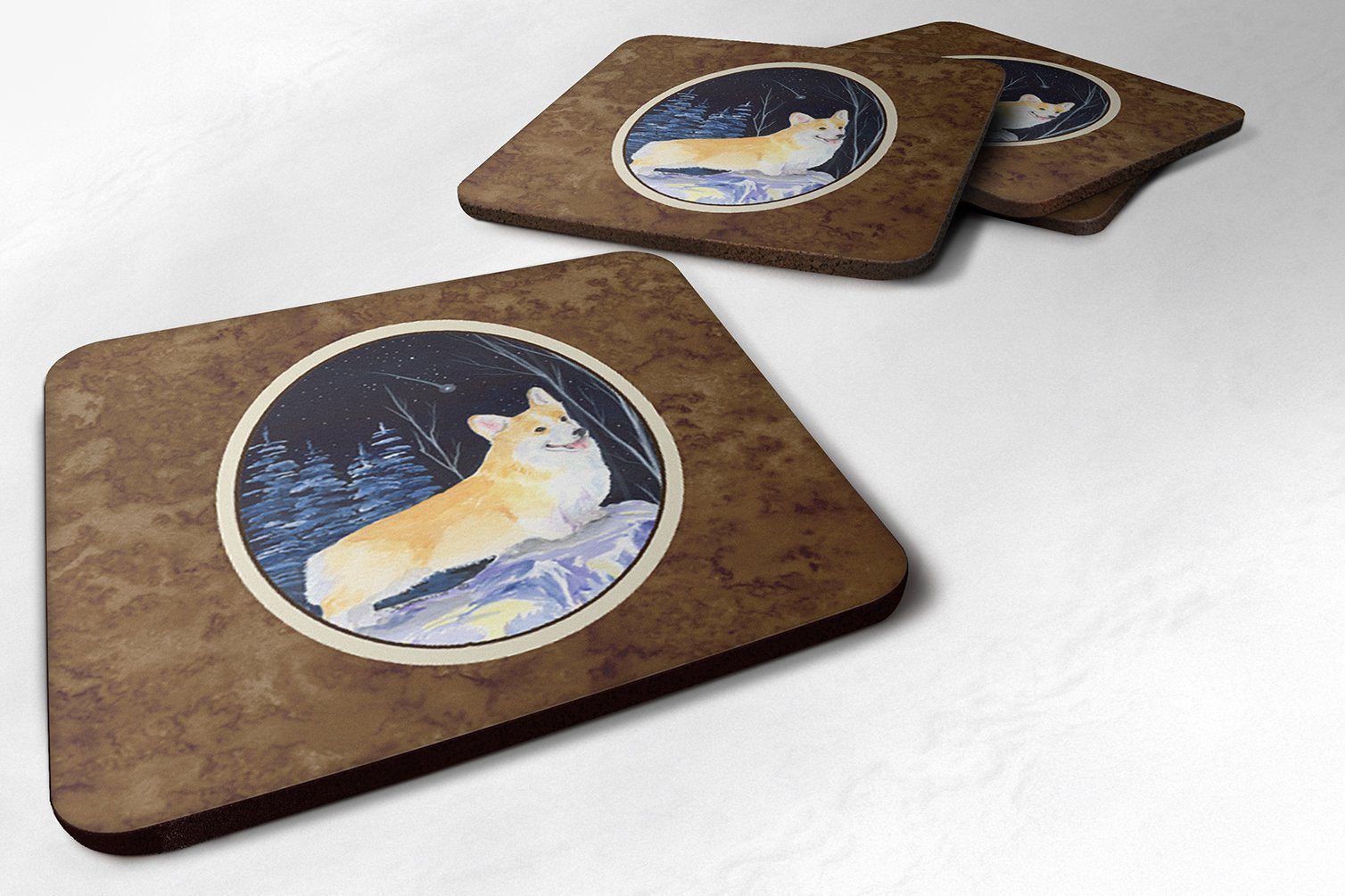 Carolines Treasures Starry Night Corgi Foam Coasters Set of 4 (Set of 4), 3.5 H x 3.5 W, Multicolor