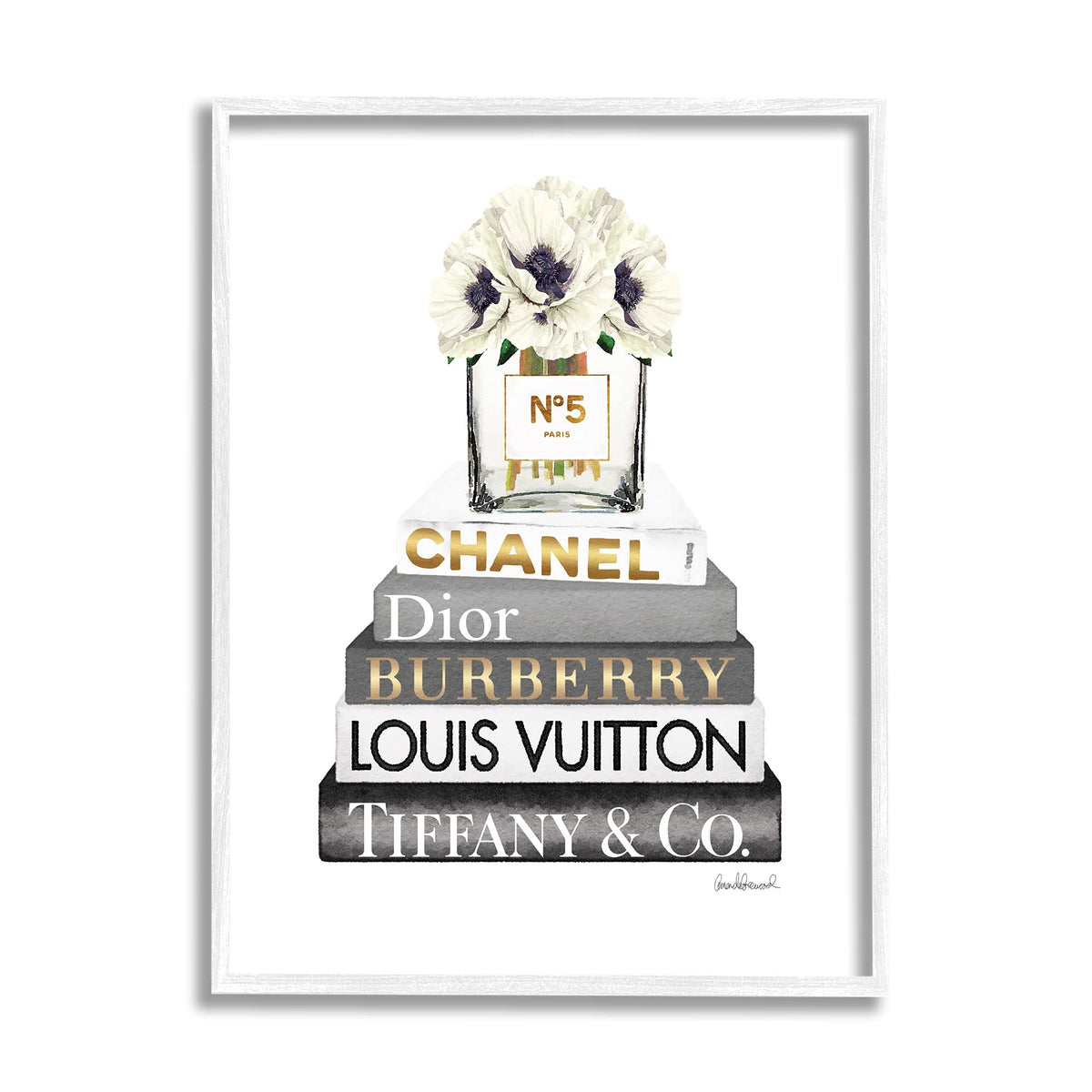 Stupell Industries Blooming White Floral Display On Glam Designer Bookstack