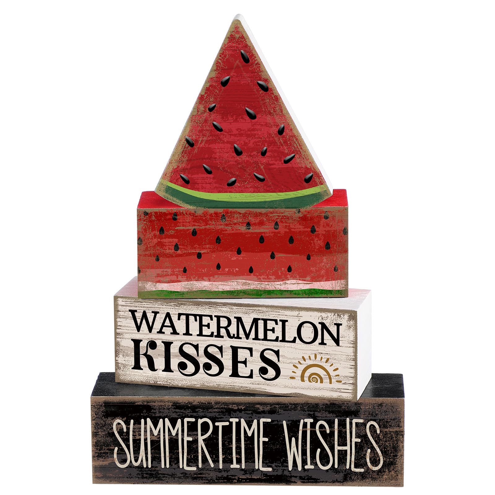 Lineshading 4 Pcs Summer Table Decor Wooden Watermelon Tiered Tray Decor Rustic Farmhouse Watermelon Block Signs Gifts Summer Ta