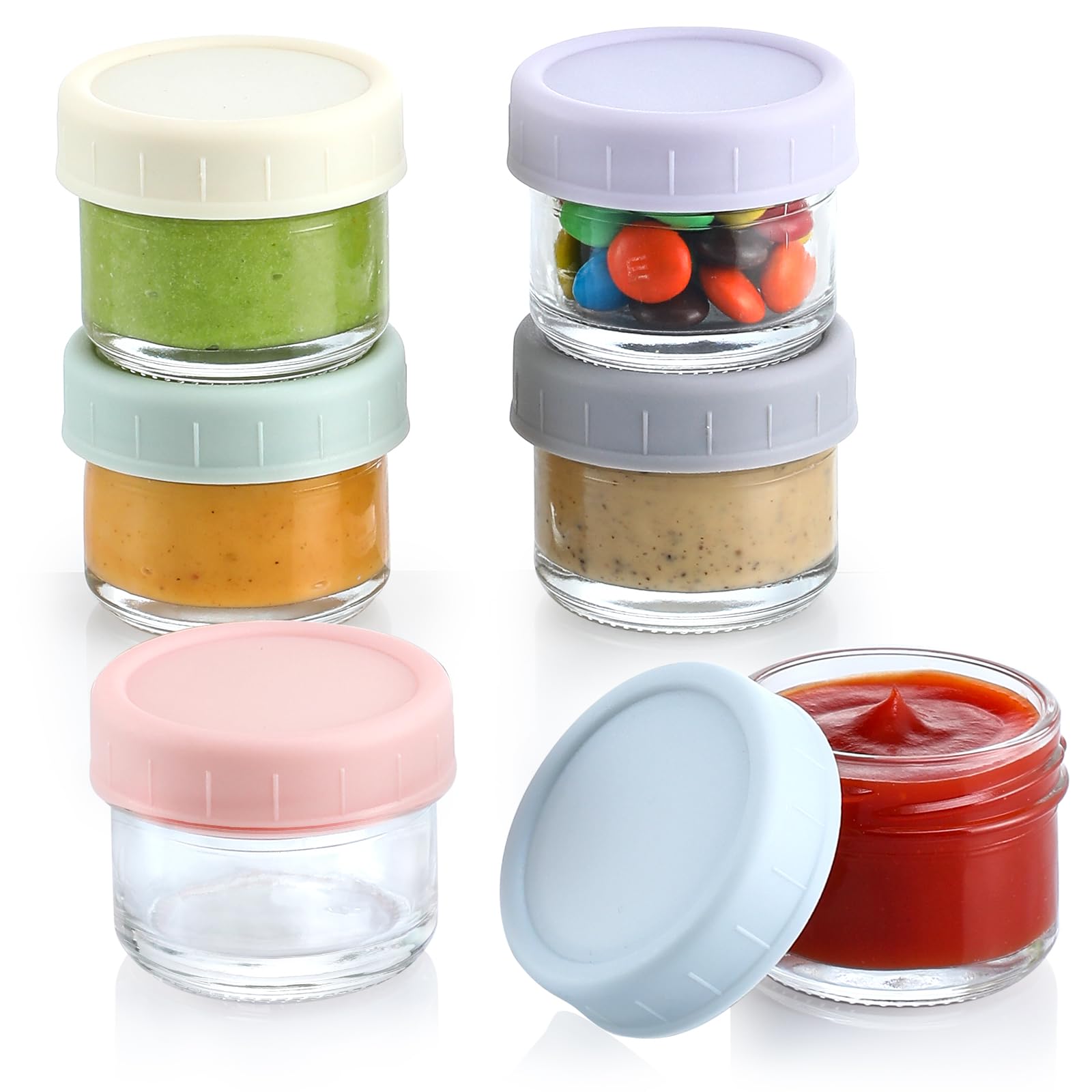 Vitever [6 Pack] Salad Dressing Container To Go, 1.7 Oz Glass Small Condiment Container With Lids, Dipping Sauce Cups Set, Leakp