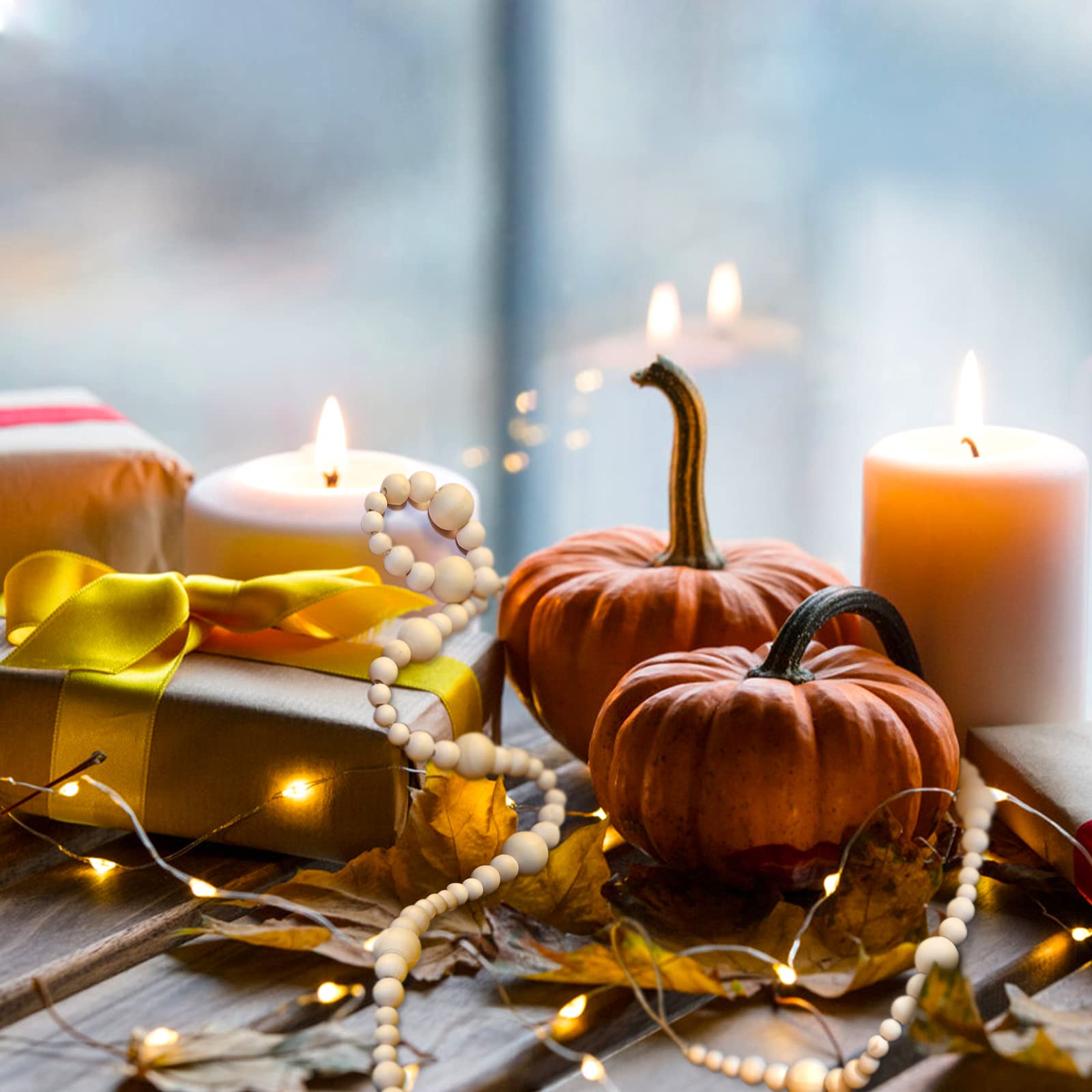 GWHOLE 7.2 Ft Christmas Wooden Bead Garland Boho Natural Prayer Beads for Christmas Tree Mantel Table Modern Farmhouse Home Rust