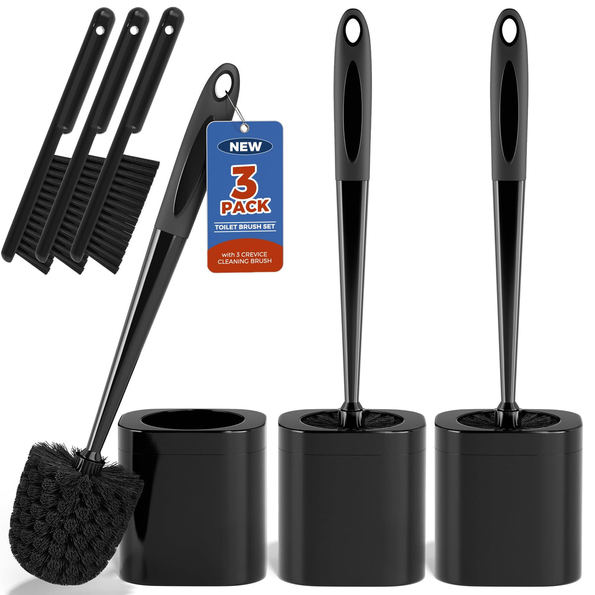 Toilet Brush, 3 Pack Toilet Brush And Holder Set Bathroom Accessories, Toilet Bowl Brush And Holder With 3 Crevice Brush For Bat