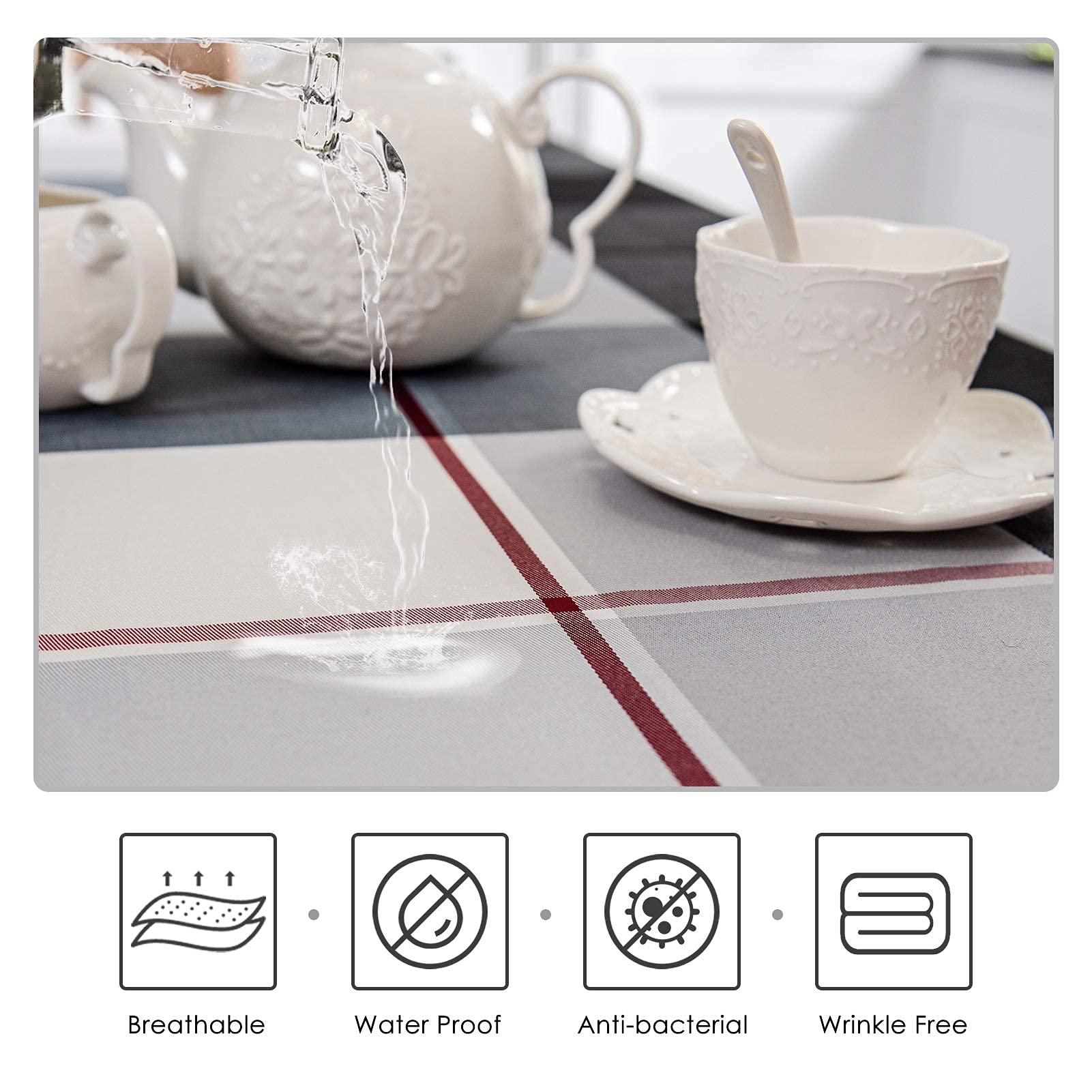 Melodieux Rectangle Plaid Check Tablecloth Spill Proof Water Wrinkle Resistant Table Cover Cotton Linen Textured Holiday Tabletop Decoration Kitchen Dining Room  60'' x 120''  Black