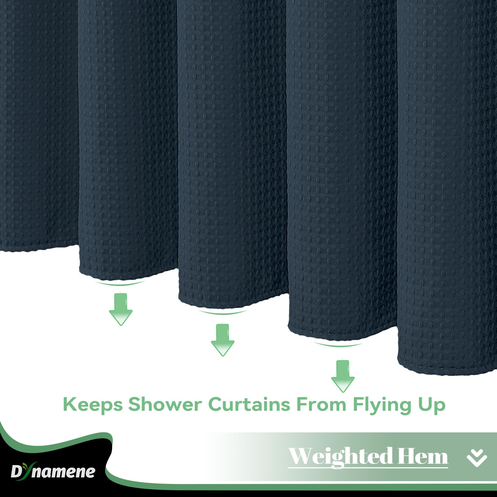 Dynamene Fabric Shower Curtain With Snap In Liner, Navy Blue Waffle Hotel Shower Curtains For Bathroom, Washable Waterproof Clot