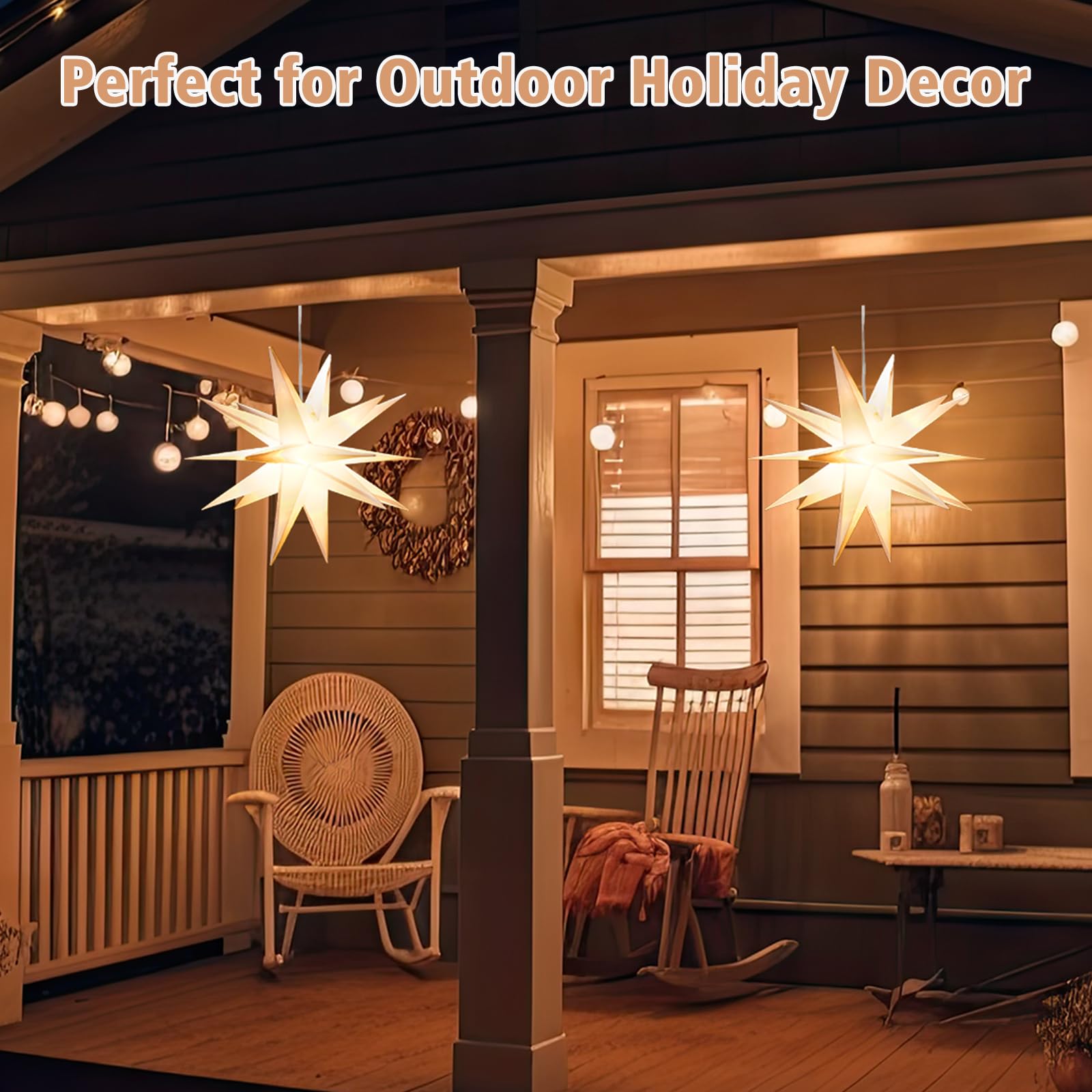 Grinsvalley 3 Sets Christmas Star Lantern Moravian Light 23 Star 3D Plastic Waterproof White Hanging Lamp with Twinkle LED Bul