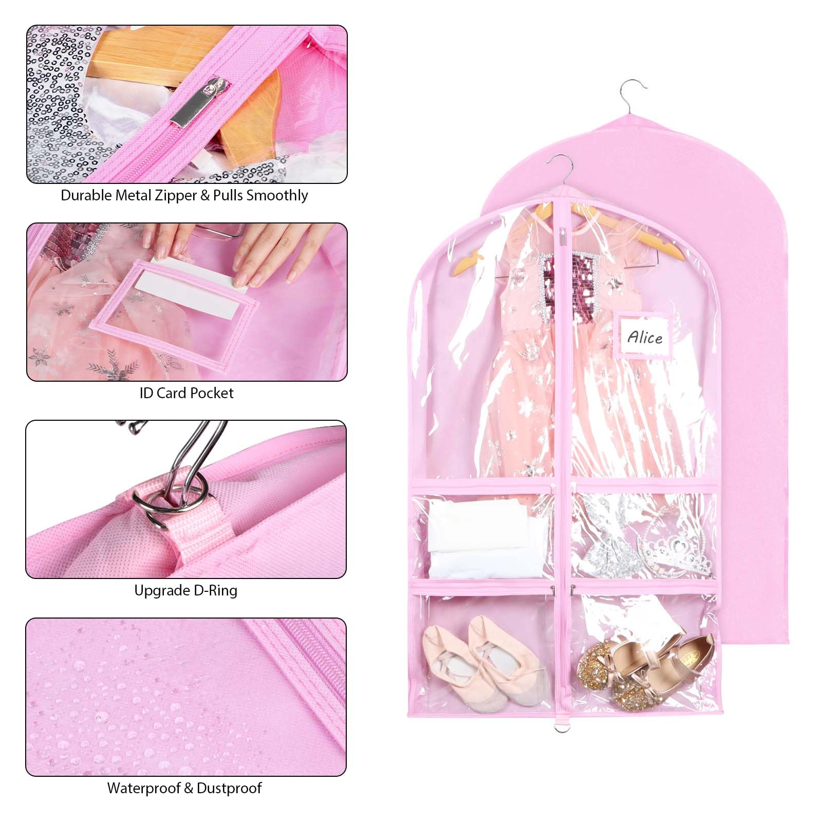 Syeeiex Clear Dance Costume Garment Bag with 3 Gussetes(2 Pack),40 Garment Bags for Dance Costumes,Kids Dance Garment Bag with