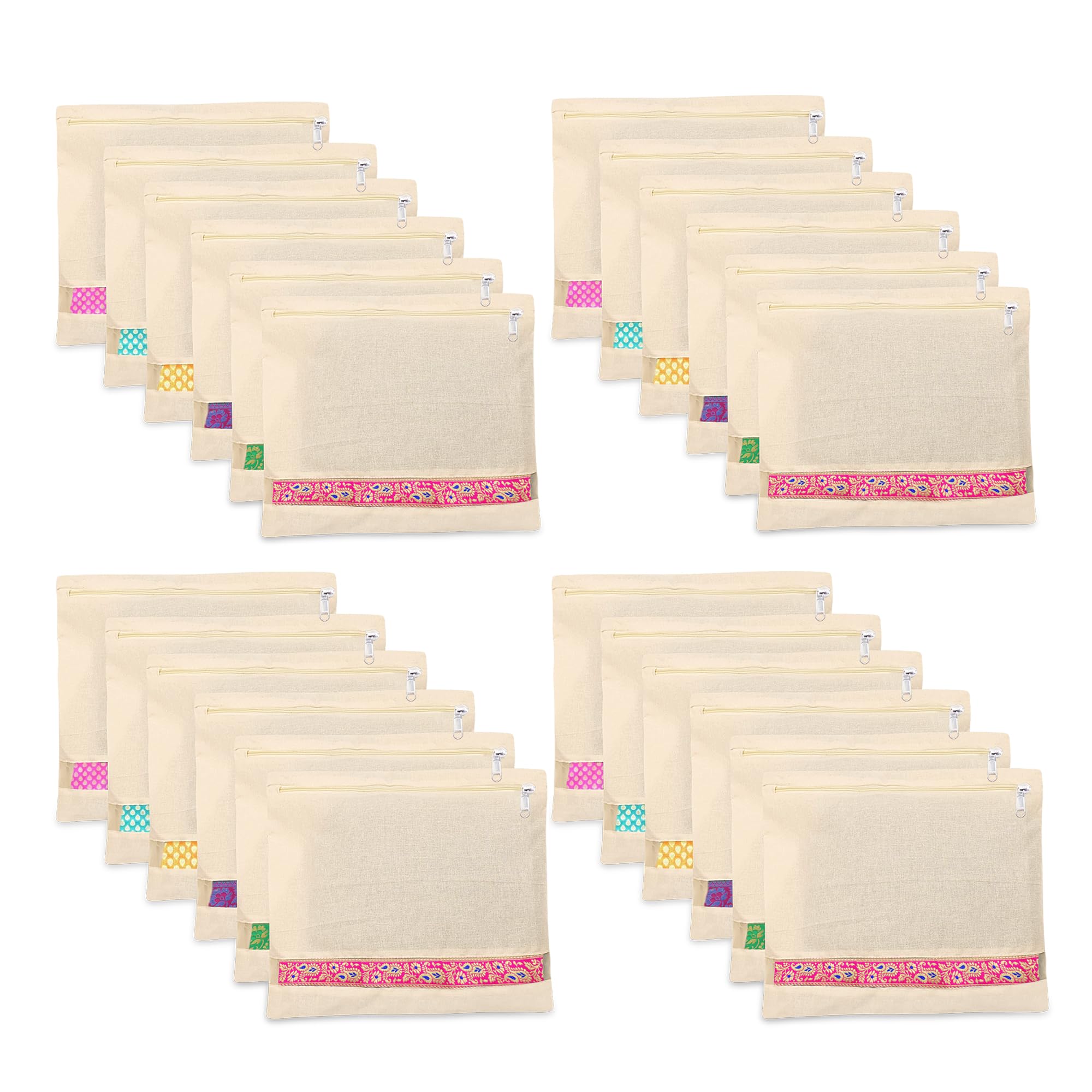 Glun Cotton Saree 40.535.5 Covers, Pack Of 24 Beige Colour Cloth Bags With Zip Closure For Storing Sarees, Lehngas, Shirt, Cotto