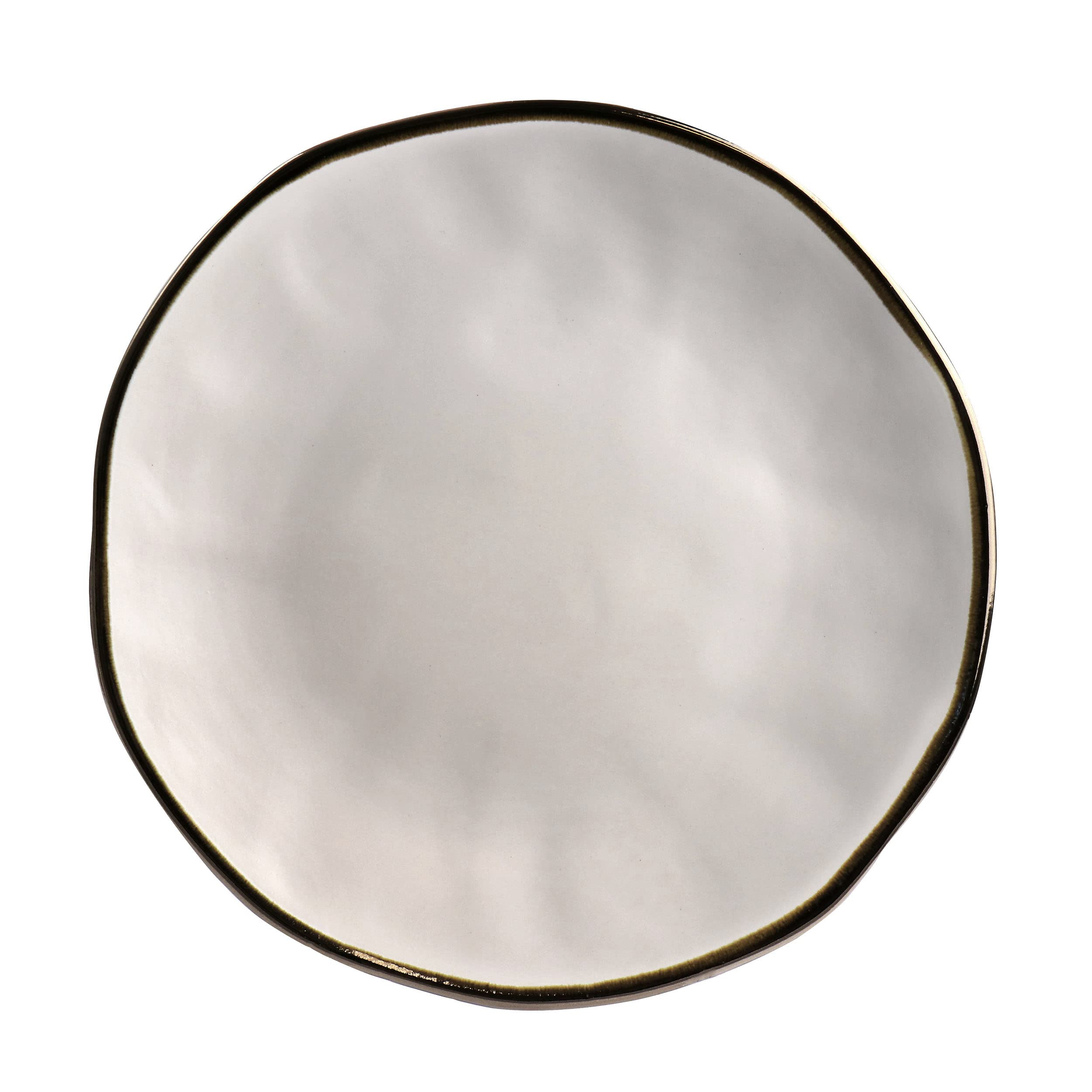 Elama Modern 16 Piece Stoneware Dinnerware Set in Matte White with Gold Rim, (ELM-MATTE)