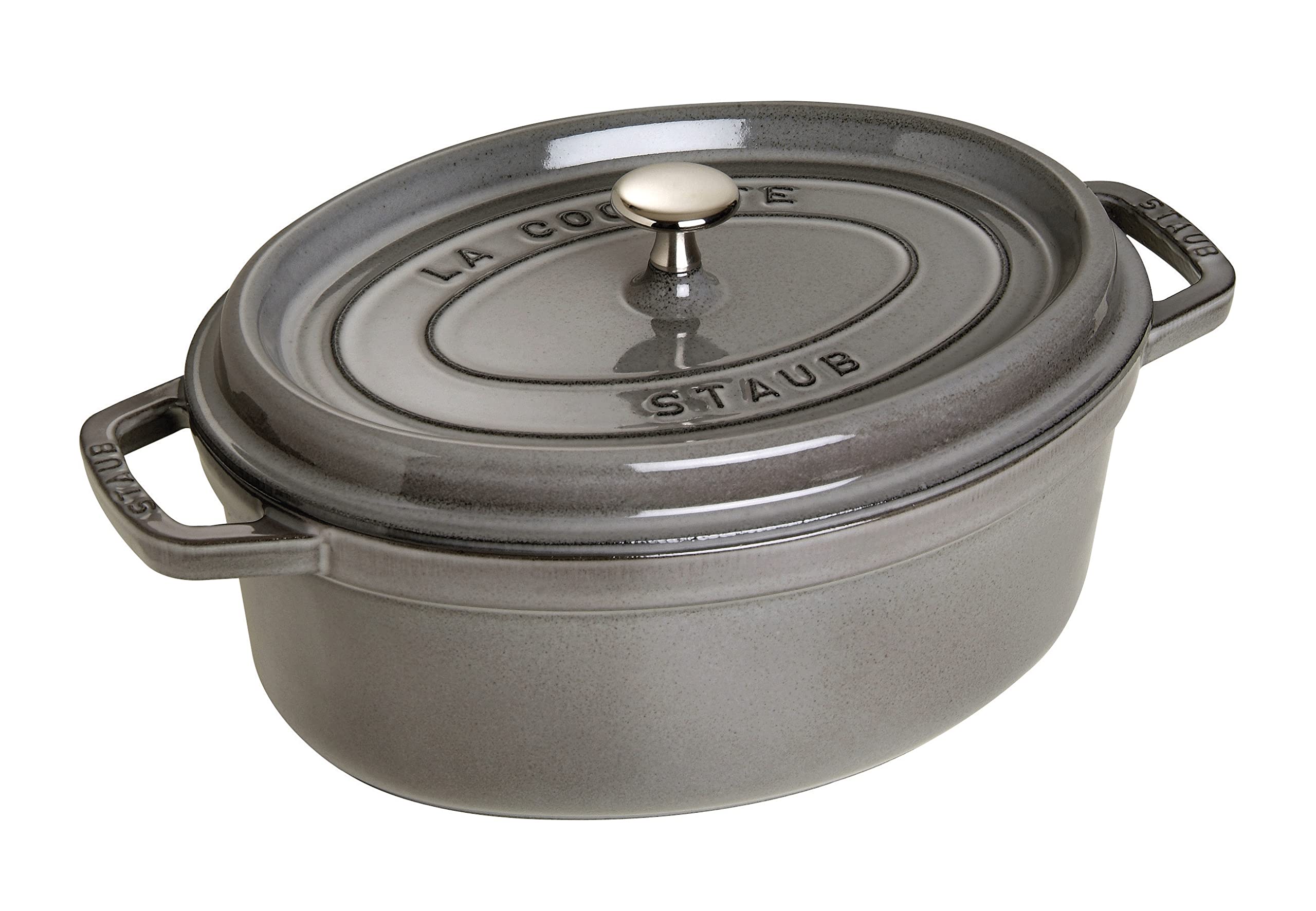 Staub La Cocotte Oval 40509-320 Pico Cocotte Oval Gray 12.2 Inches (31 Cm) Large Two-Handed Cast Enameled Pot, Induction Compati