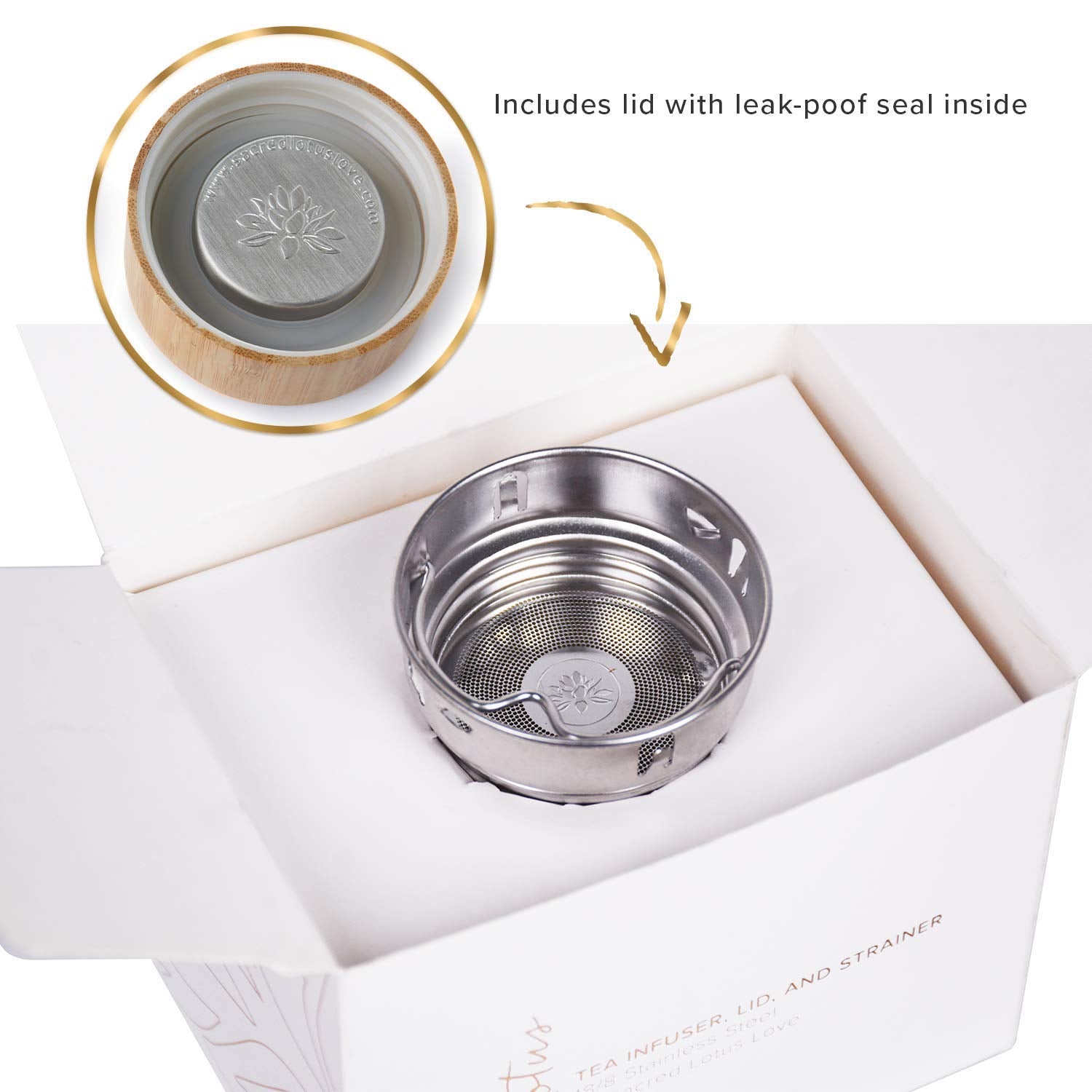 The Lotus Tea Tumbler Accessory Pack. Inc Strainer, Infuser, Bamboo Lid With Seal.