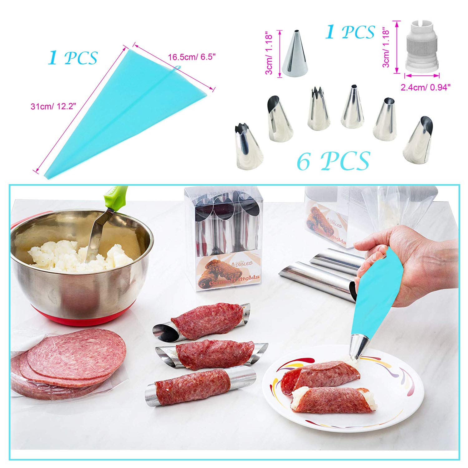 Woohome 34 Pcs Stainless Steel Cannoli Form Tubes, Cream Horn Mold, 20 Pcs Diagonal Shaped And 10 Pcs Cone Tubular Shaped Mold,B