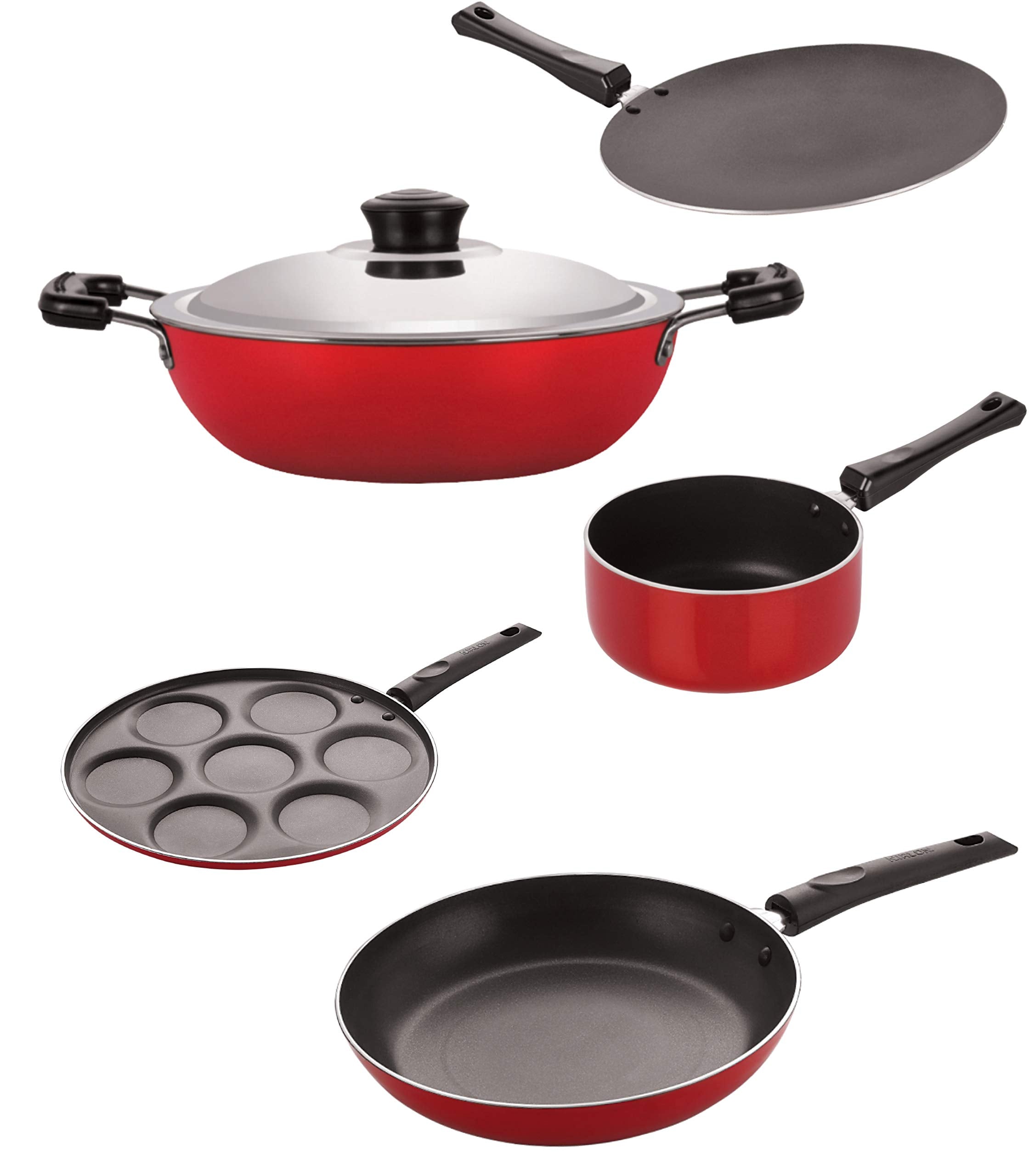 Nirlon Kitchen Non Stick Aluminium Cookware Gift Set Of 5 Pieces (2.6Mm_Ct_Dkdm_Spb_Up_Tp24)