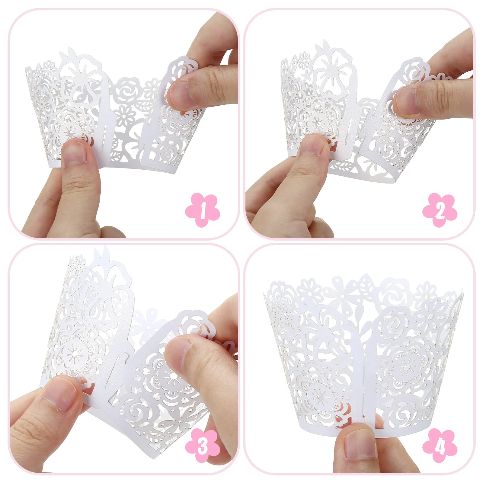 Gwhole Cupcake Liners White Lace Cupcake Wrappers Wedding Birthday Party Holiday Favors Cupcake Tower Decoration Fancy Small Cup
