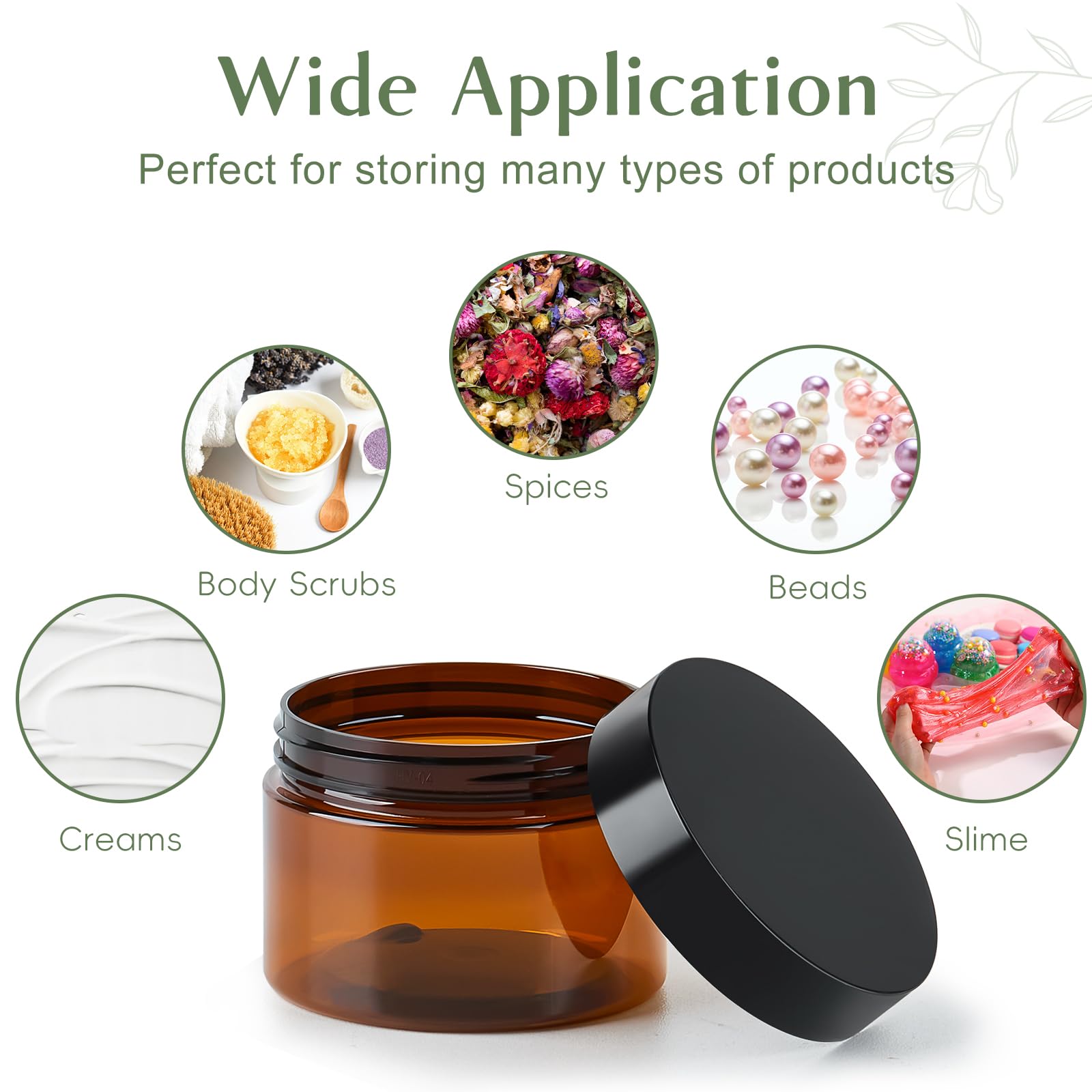 Qeirudu 4 Oz Amber Plastic Jars With Lids And Labels, 12 Pack Empty Brown Body Butter Containers For Cosmetic, Body Scrub, Cream