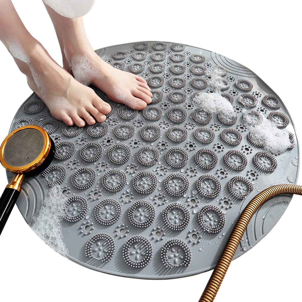 Meeyou Textured Surface Round Non Slip Shower Mat Anti Slip Bath Mats With Drain Hole In Middle For Shower Stall,Bathroom Floor,