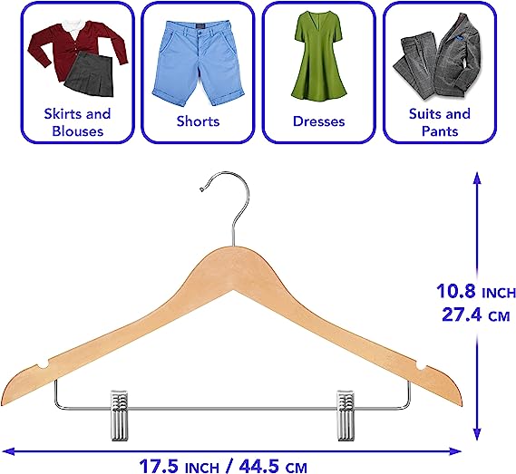 Wood-Look Standard Shaped Hangers with Clips