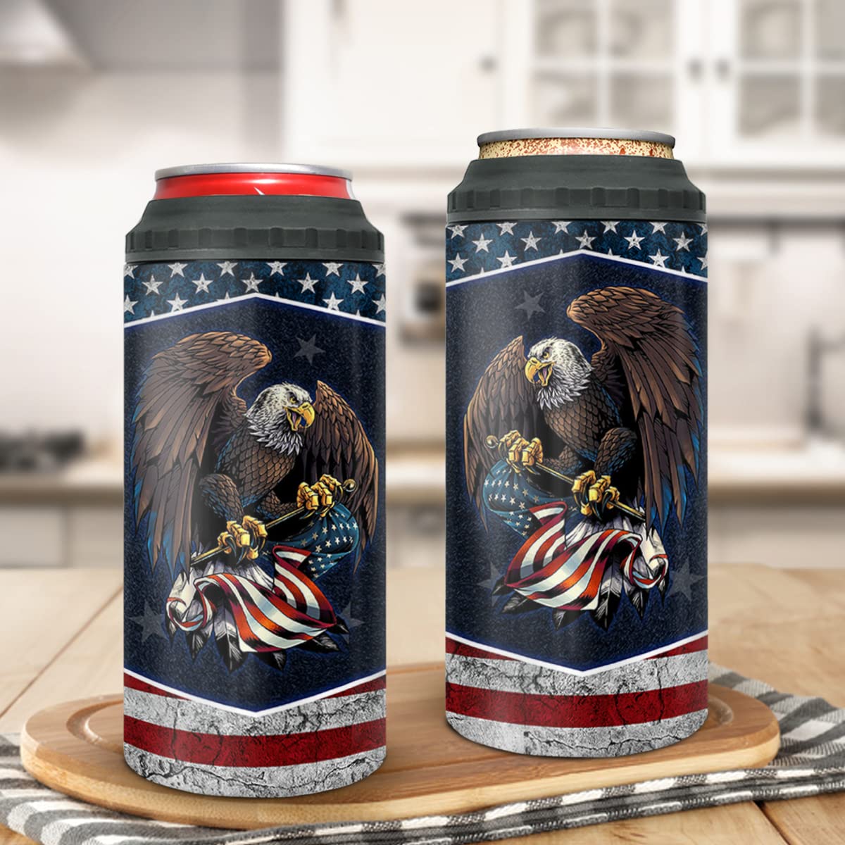 Winorax American Flag Can Cooler Tumbler 4-In-1 Eagles America Usa Flag Stainless Steel Insulated Coffee Travel Mug 16Oz Cup Wit