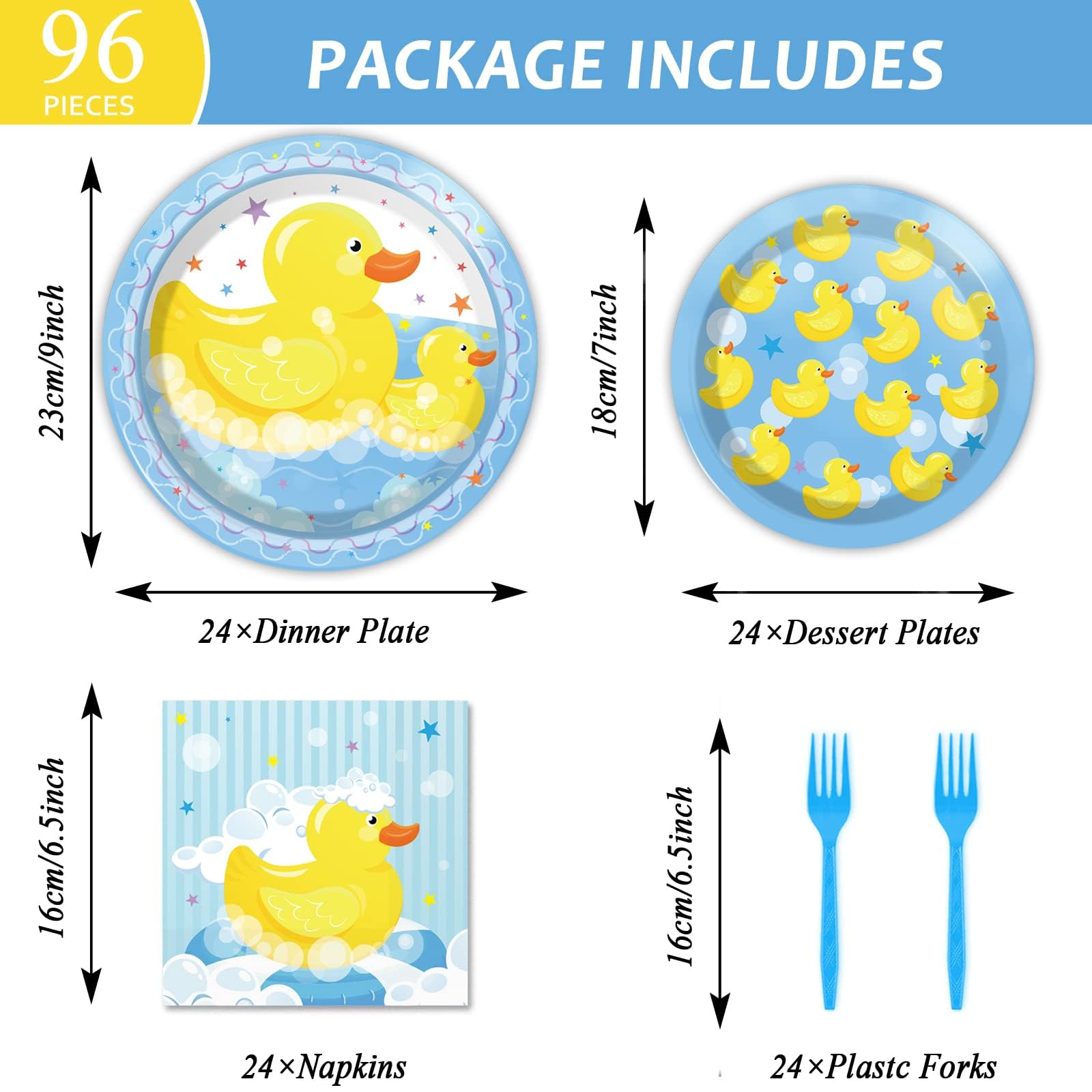 96 Pcs Duck Plates Duck Birthday Party Decorations Duck Disposable Paper Plate And Napkins Rubber Duck Themed Party Supplies For