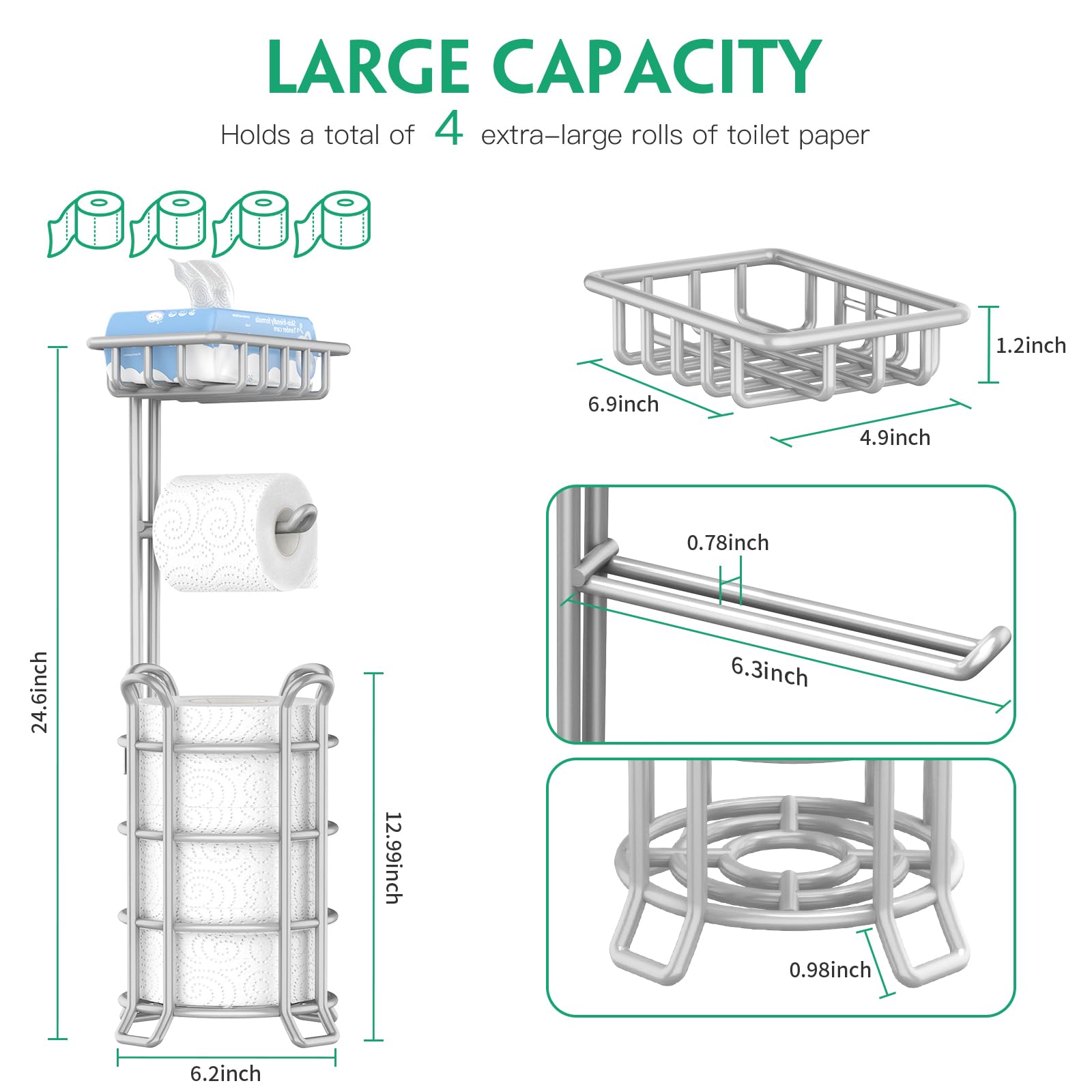 Tomcare Toilet Paper Holder Upgraded Toilet Paper Stand With Raised Feet Metal Bathroom Accessories Tissue Paper Dispenser Free