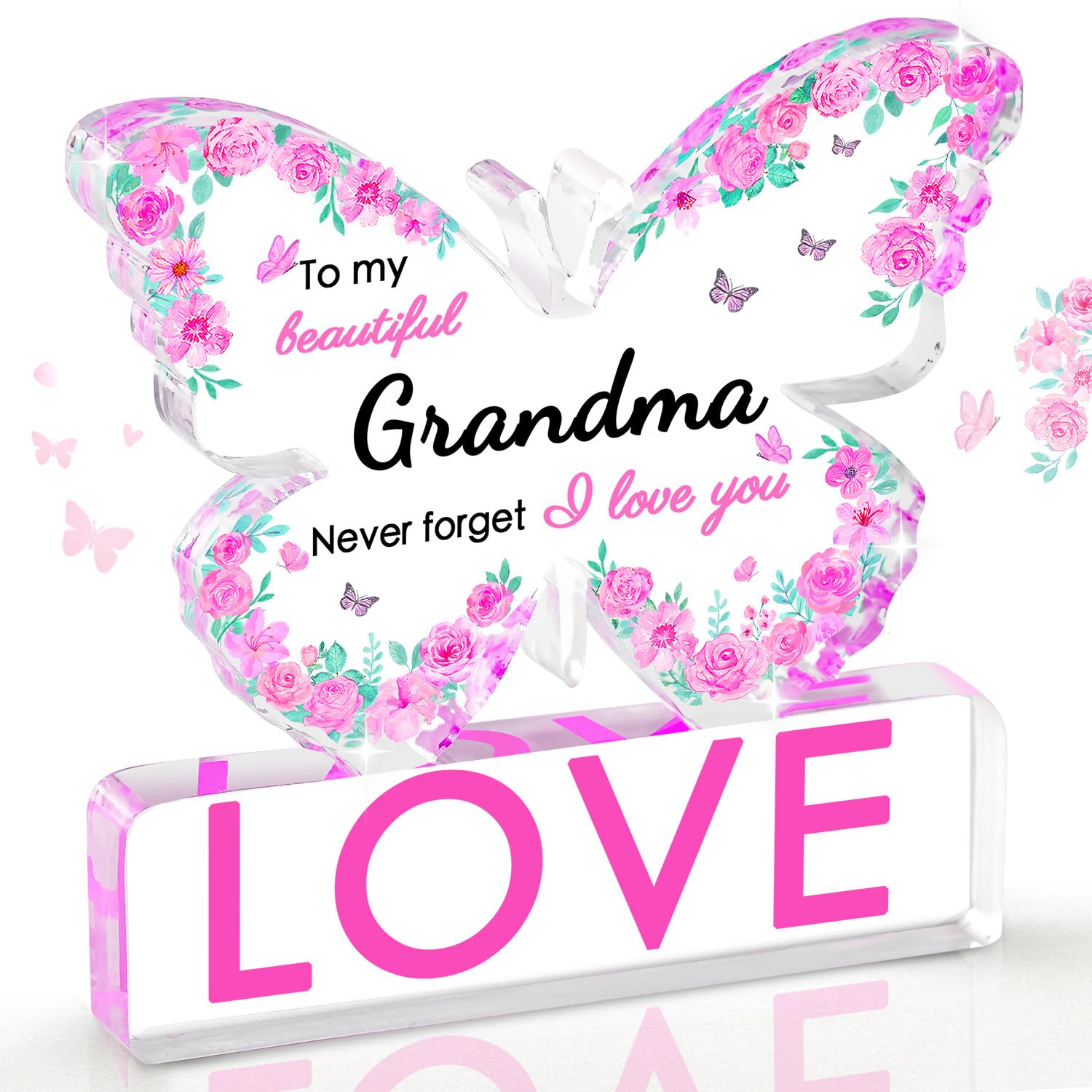 Butterfly Acrylic Plaque Grandma Gifts - Gigi Gifts for Grandma, Birthday Gifts from Kids, Memorial Keepsake Self-Standing Home 