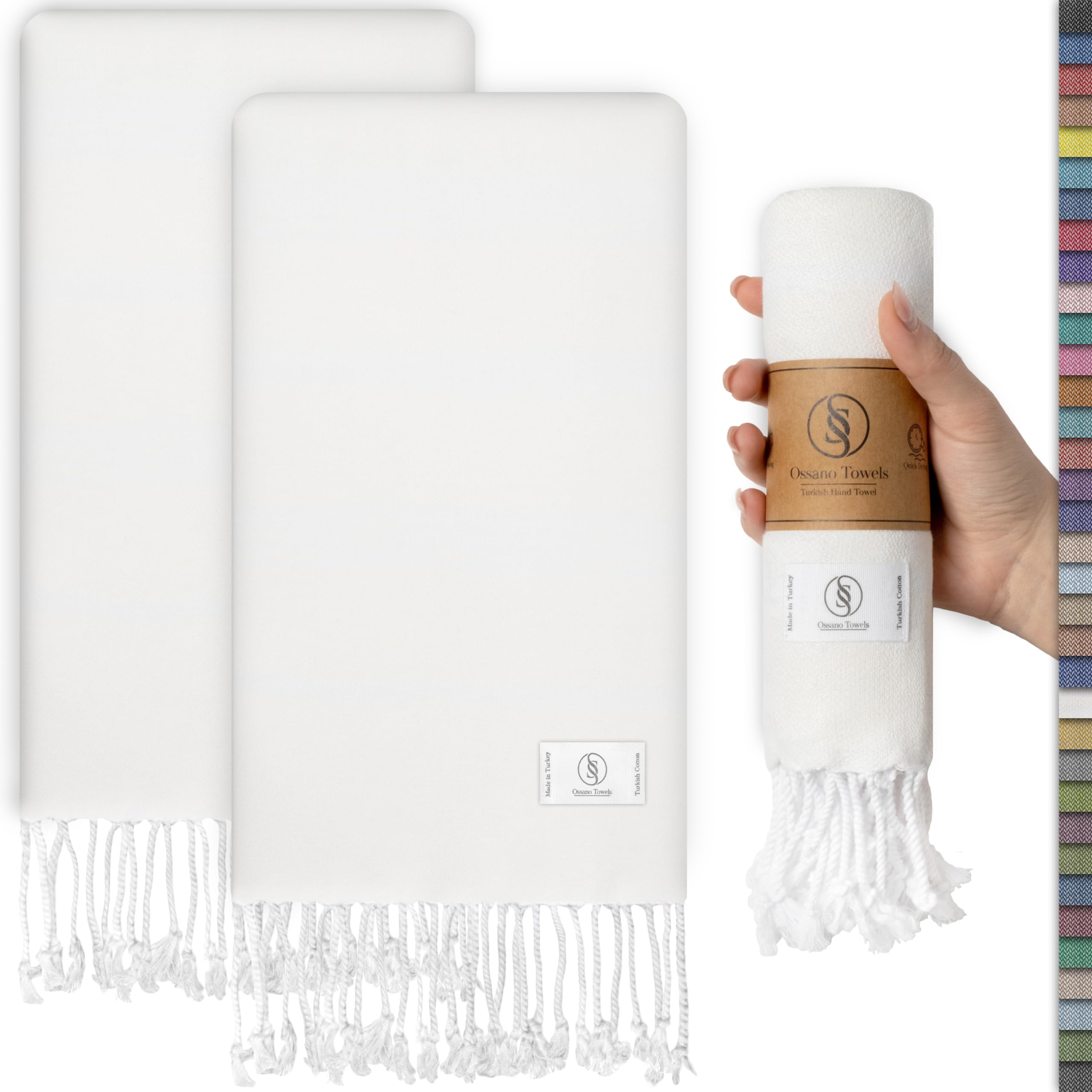 Ossano Towels Turkish Classic Hand Towel Set Of 2 - Decorative Towels For Kitchen And Bathroom - Versitale - Tea, Drying, Hand,