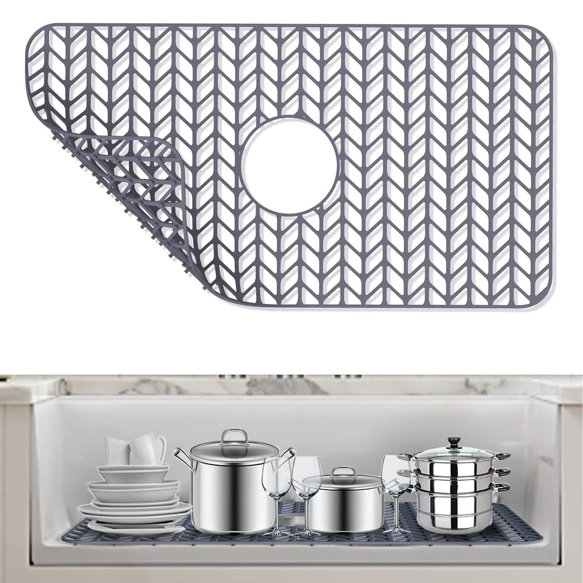 Awoke Sink Protectors For Kitchen Sink - 26''X 14'' Sink Mat - Heat-Resistant Easy-Clean Silicone Sink Mat - For Protection Of S
