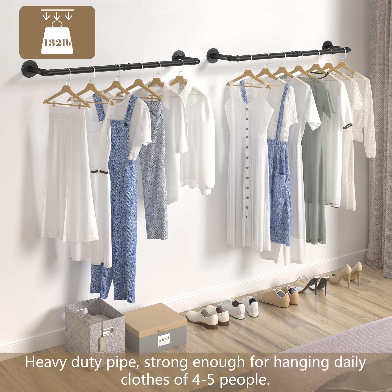 Elibbren 4 Pack Clothing Rack Wall Mount  Industrial Pipe Clothing Rack 38.4IN  Hanging Clothes Rack Heavy Duty Iron Garment Rack Bar for Closet Laundry Room  Multi Purpose Hanging Rod Black