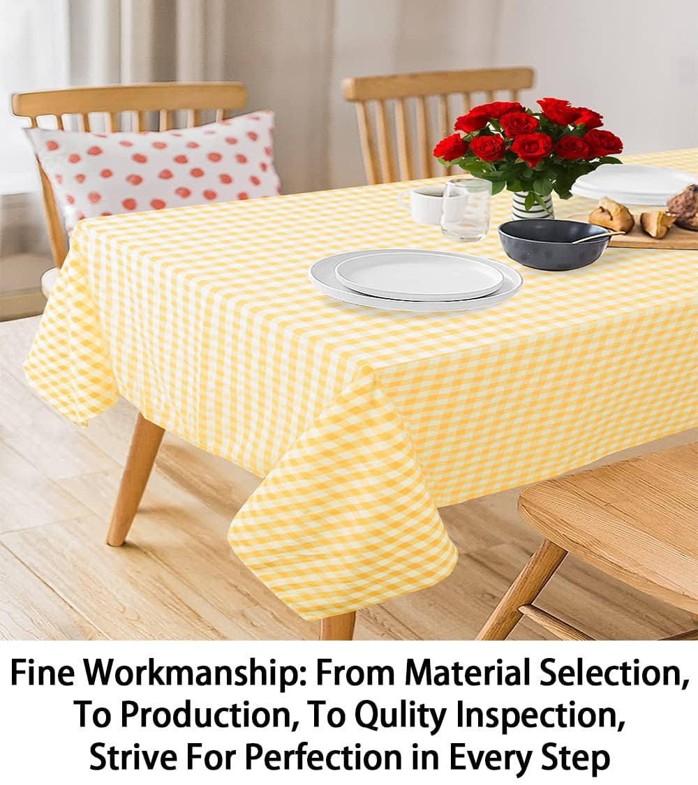 Shinybeauty Checkered Tablecloth -54X72 Rectangle Tablecloth -Yellow Plaid Tablecloth - Washable Table Cover With Dust-Proof Wri