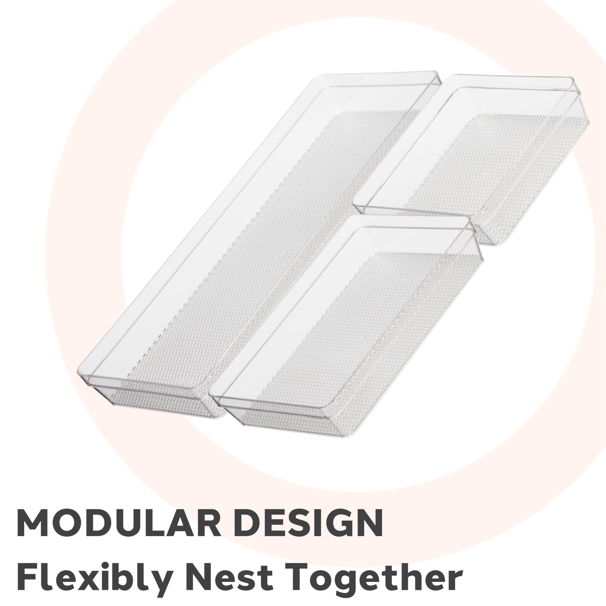 Oggi Set Of 3 Clear Drawer Organizers - (1) 6X6.25, (1) 6.25X9.25, (1) 6.25X15.75 - Ideal For Organizing Kitchen Drawers, Office
