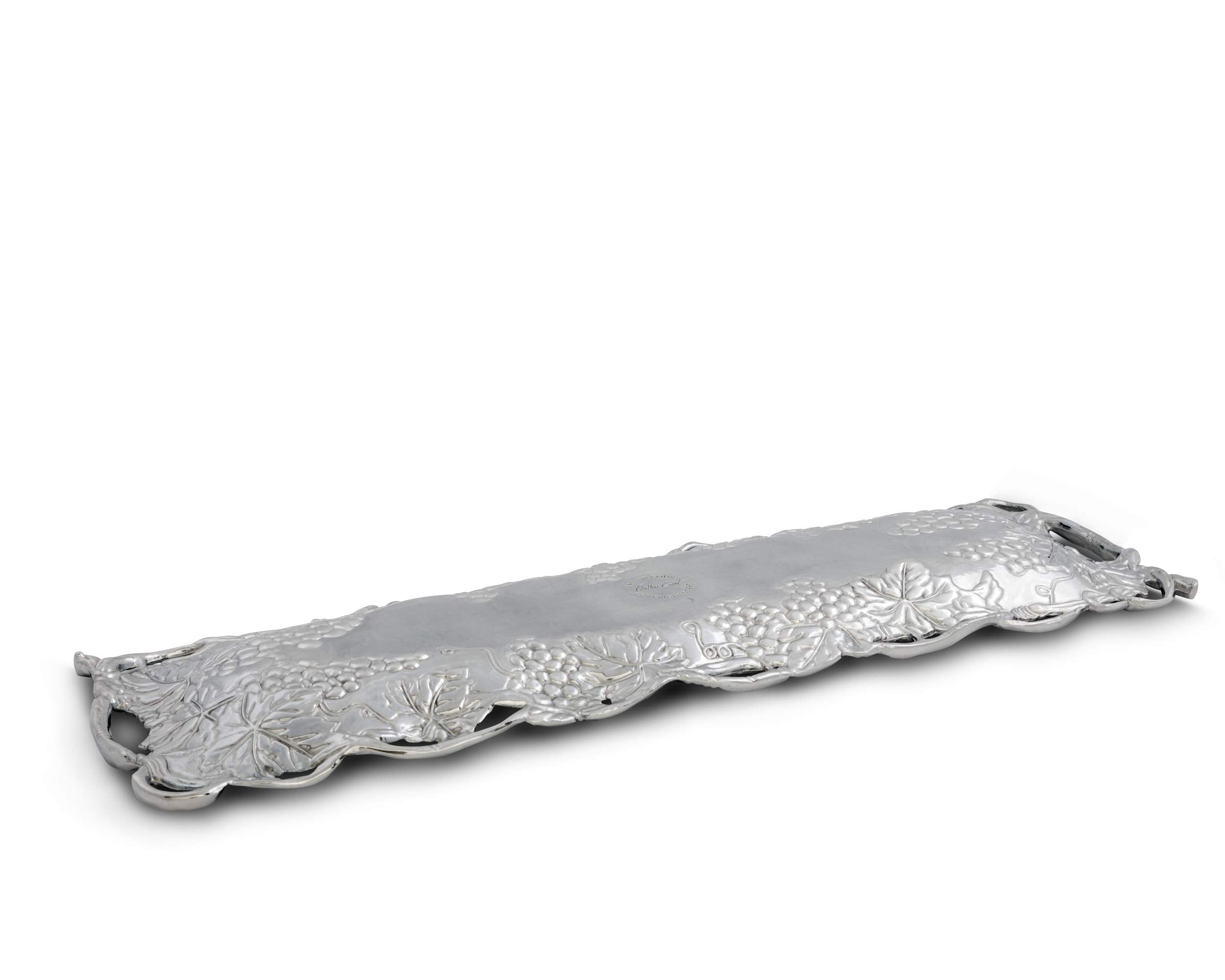 Arthur Court Metal Oblong Serving Tray Grape Pattern Sand Casted In Aluminum With Artisan Quality Hand Polished Designs Tarnish