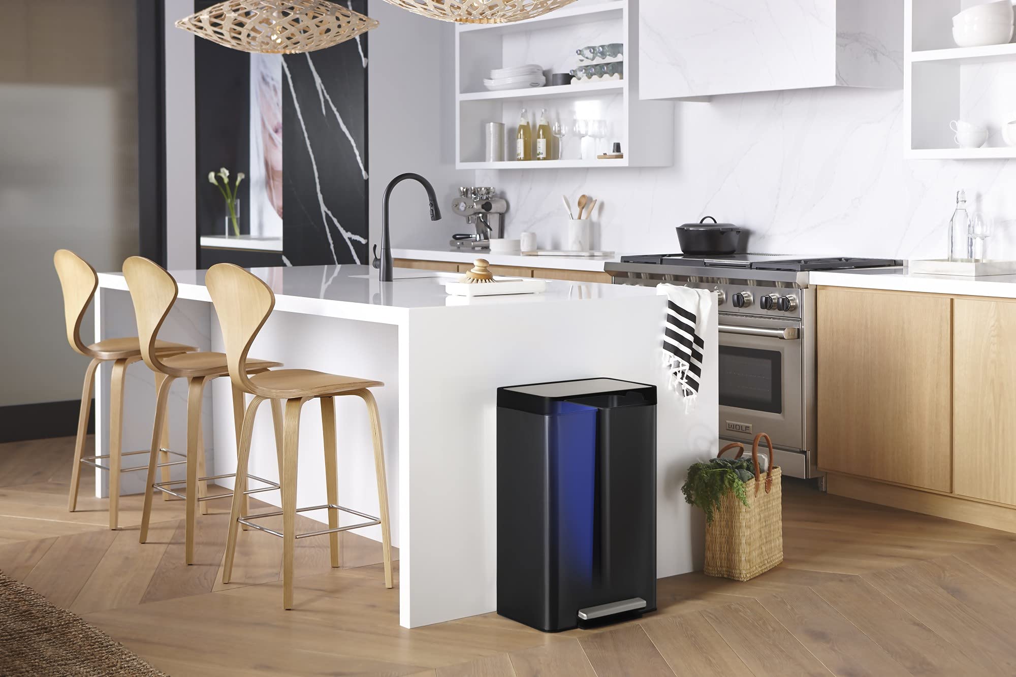 Kohler K-20956-Bst Dual Compartment Step Trash Can, Liner, Black Stainless