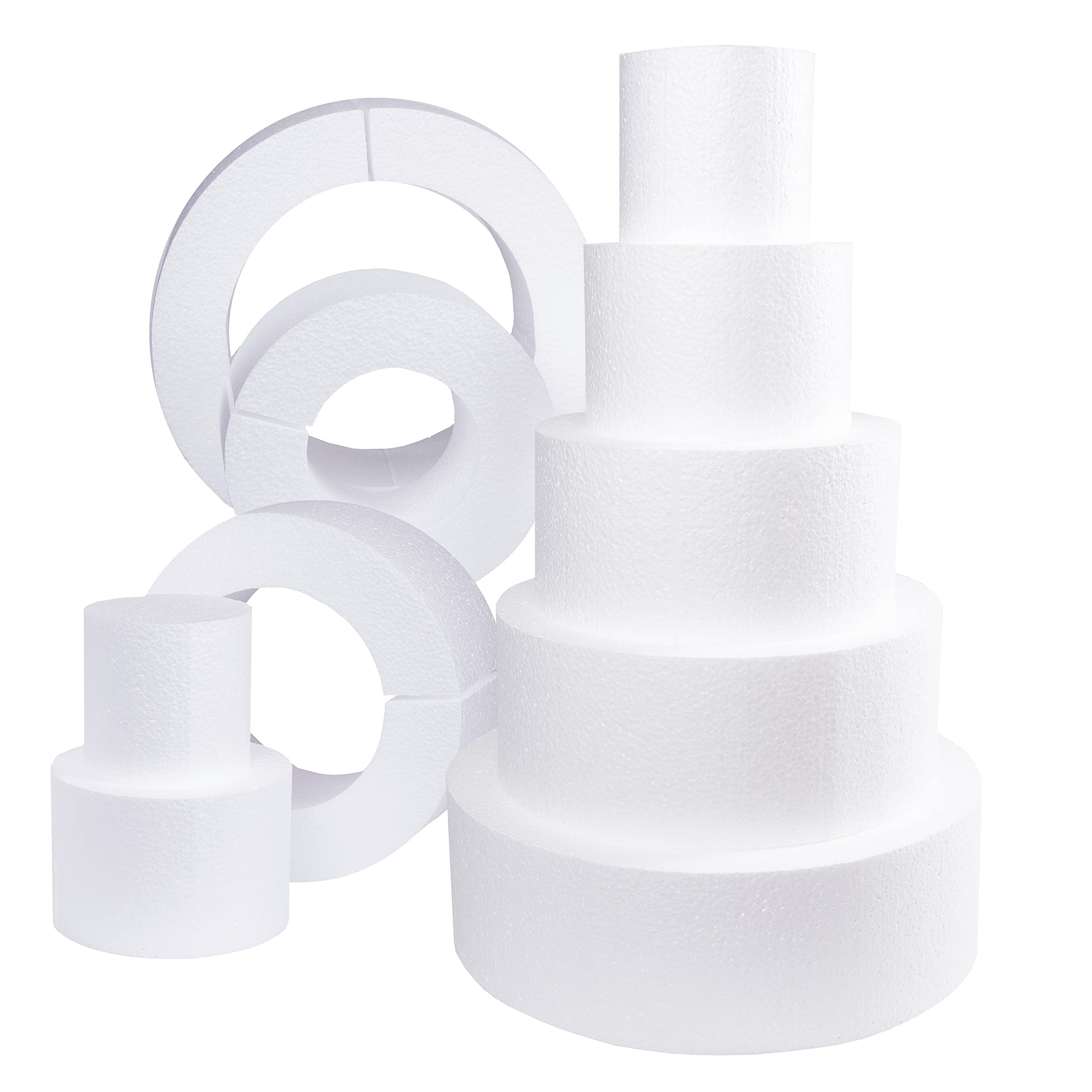 Silverlake Space Saver Cake Dummy Set - Round Foam Cake Dummies - Up To 5 Tier Cake 20 Inches Tall - 4'' High By 4, 6, 8, 10, 12