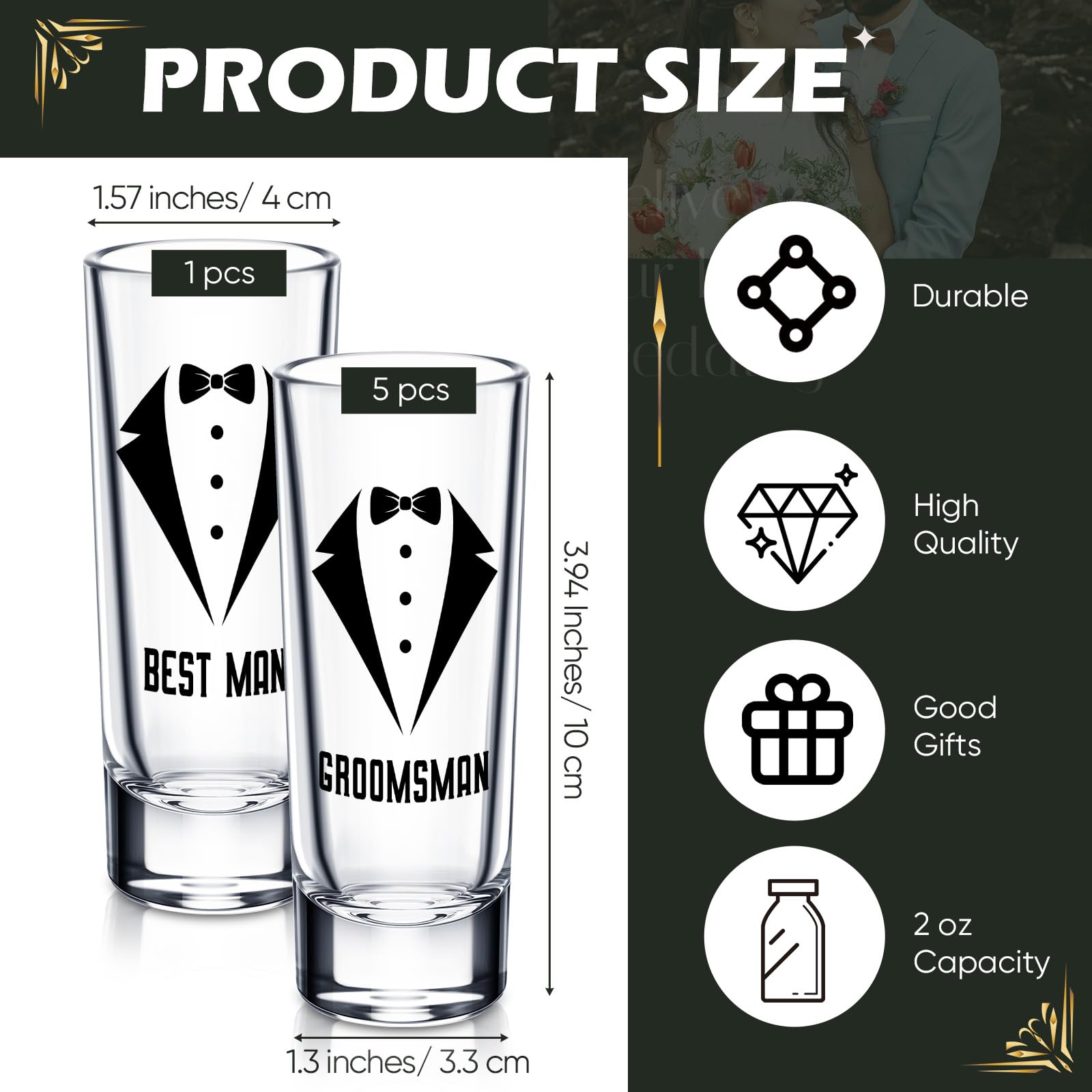 Rtteri 6 Pcs Wedding Shot Glasses Set 1 Best Man 5 Groomsmen Shot Glasses Wedding Party Favors Shot Glasses Bachelor Party Favor