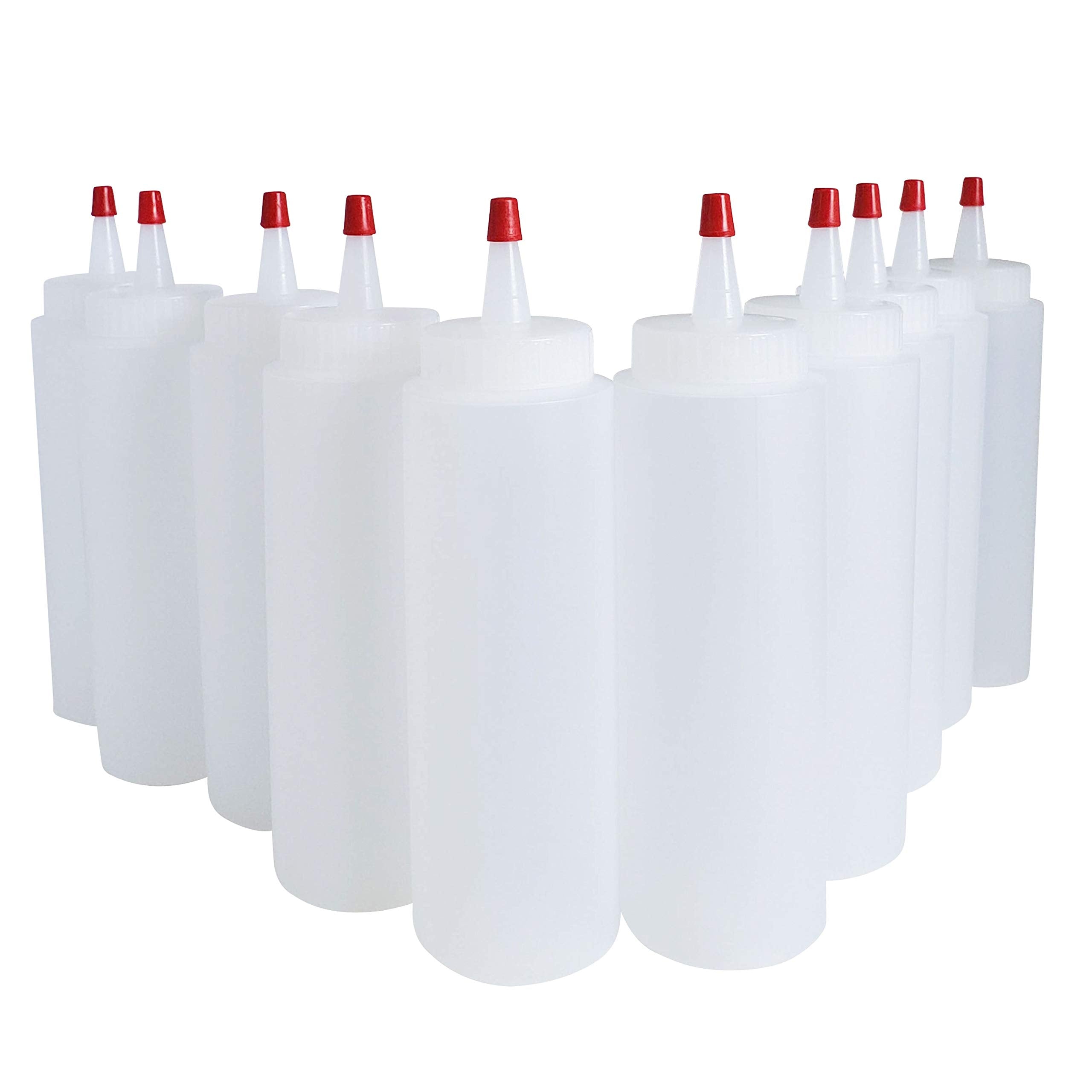 Kelkaa 8Oz Hdpe Plastic Squeeze Bottles With Wide Mouth Opening, Red Tip Yorker Caps With 0.030 Orifice For Condiments And Any T