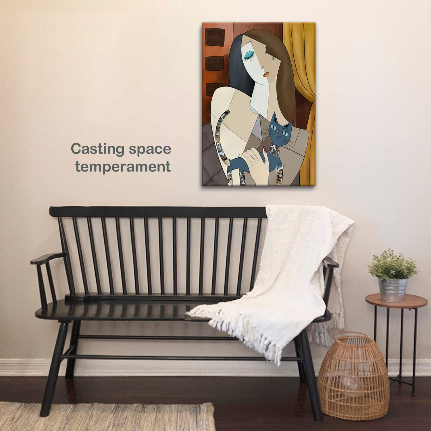 Framed Picasso Wall Art Nordic Abstract Girl and Cat Canvas Wall Art Bohemian Canvas Prints The Dream Girl with Cat Picture Modern Wall Decor for Hotel Rooms Bedroom Poster 12''* 16''