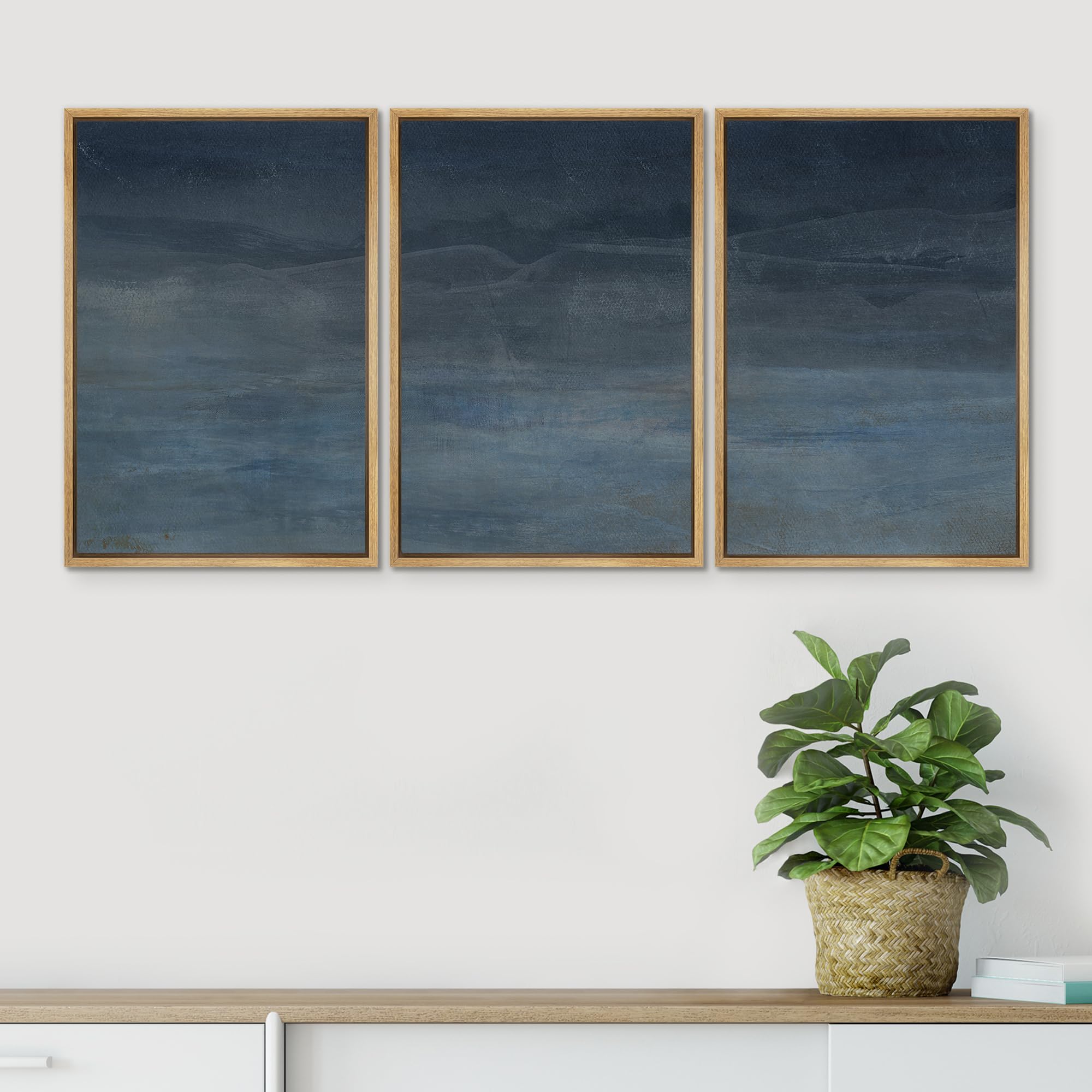 Signwin Framed Canvas Print Wall Art Abstract Blue Landscape Modern Minimalist Navy Blue And Gray Nature Wilderness Modern Art C