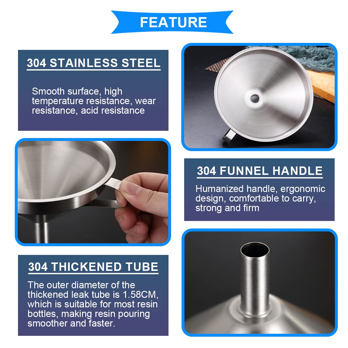 Dkardu 304 Stainless Steel Funnel Resin Filter For Resin 3D Printer, Transferring Liquids, Oil, With Removal Stainless Steel Str