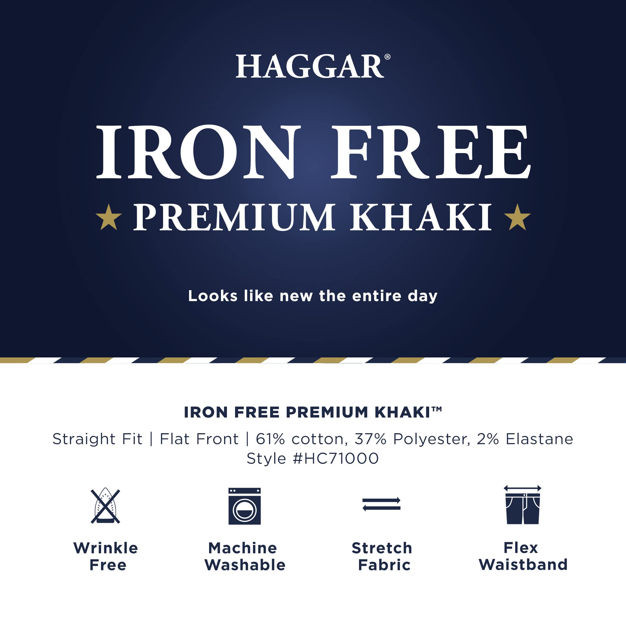 Haggar Mens Iron Free Premium Khaki Straight Fit Flat Front Flex Waist Casual Pant, Toast, 34X34