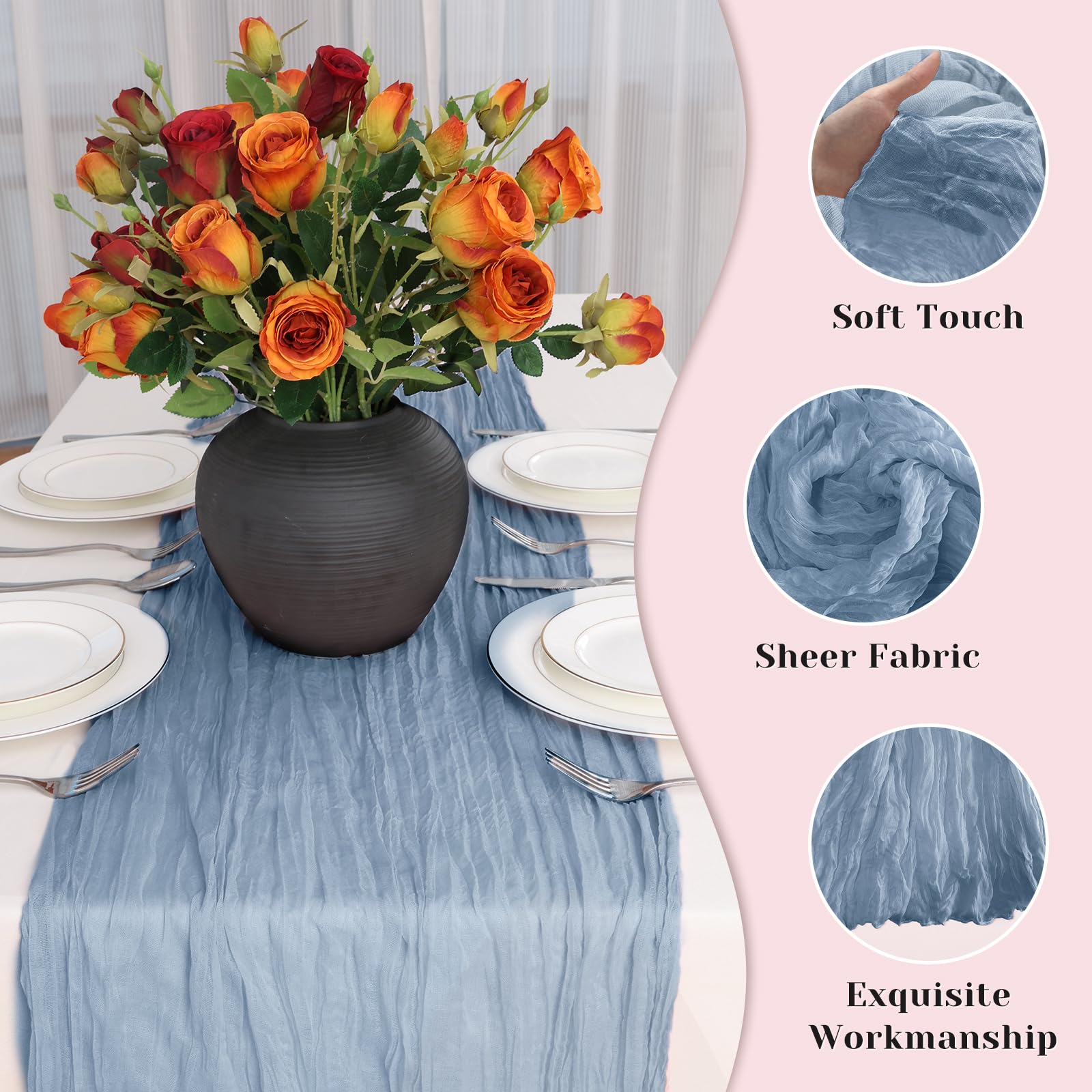 Blue Table Runner, 10Ft 120in Cheesecloth Table Runner, Gauze Rustic Cheese Cloth Table Runners for Wedding, Party, Baby & Brida