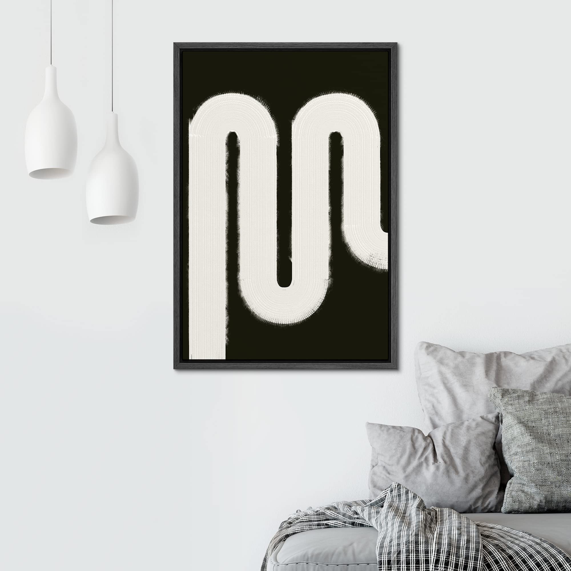 Signwin Framed Canvas Print Wall Art Grayscale Geometric Loop Pattern Abstract Shapes Illustrations Modern Art Minimal Relax/Cal