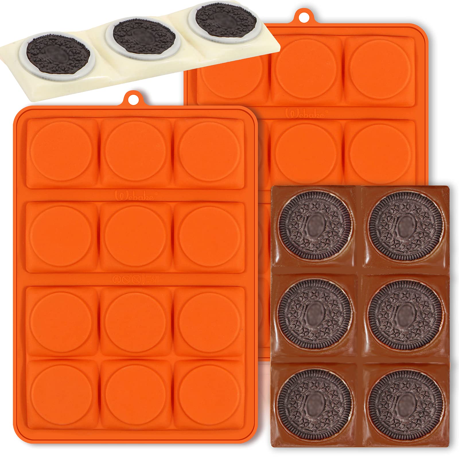 Webake Cookie Chocolate Bar Mold Silicone Break-Apart Chocolate Covered Cookie Bar Molds For Sandwich Cookies, Pack Of 2